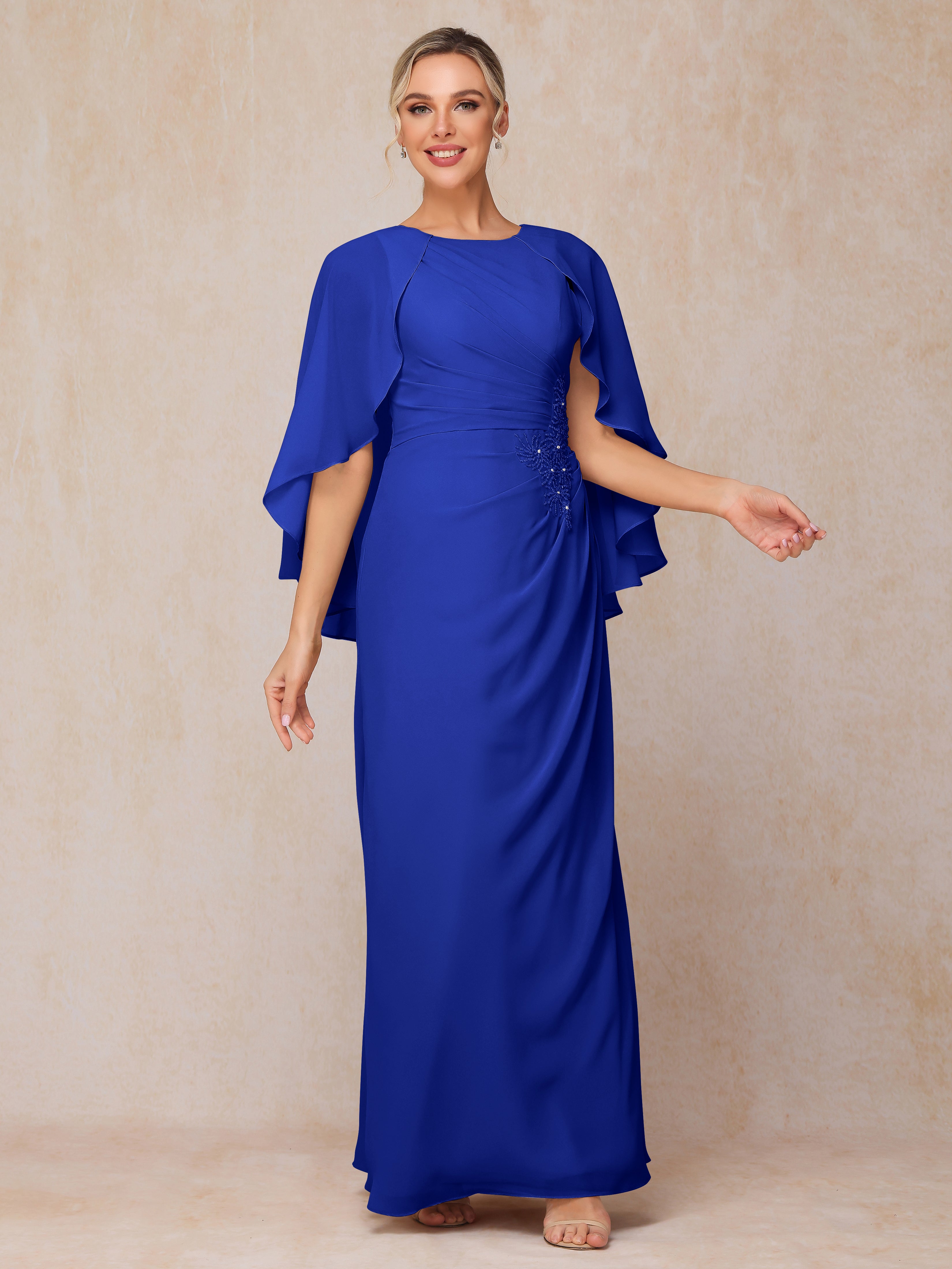 A Line Floor Length Chiffon Mother Of The Groom Dress With Cape