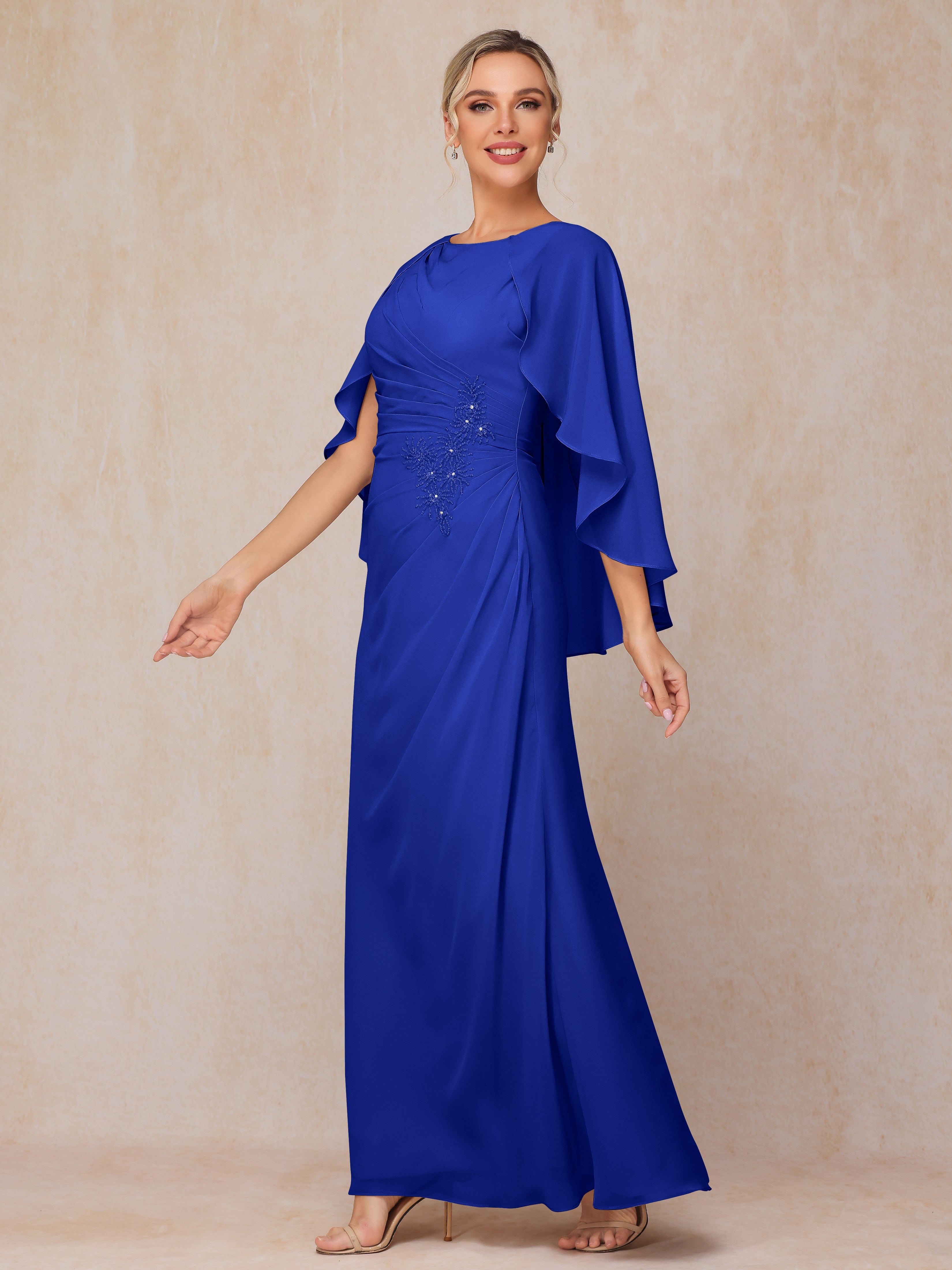 A Line Floor Length Chiffon Mother Of The Groom Dress With Cape