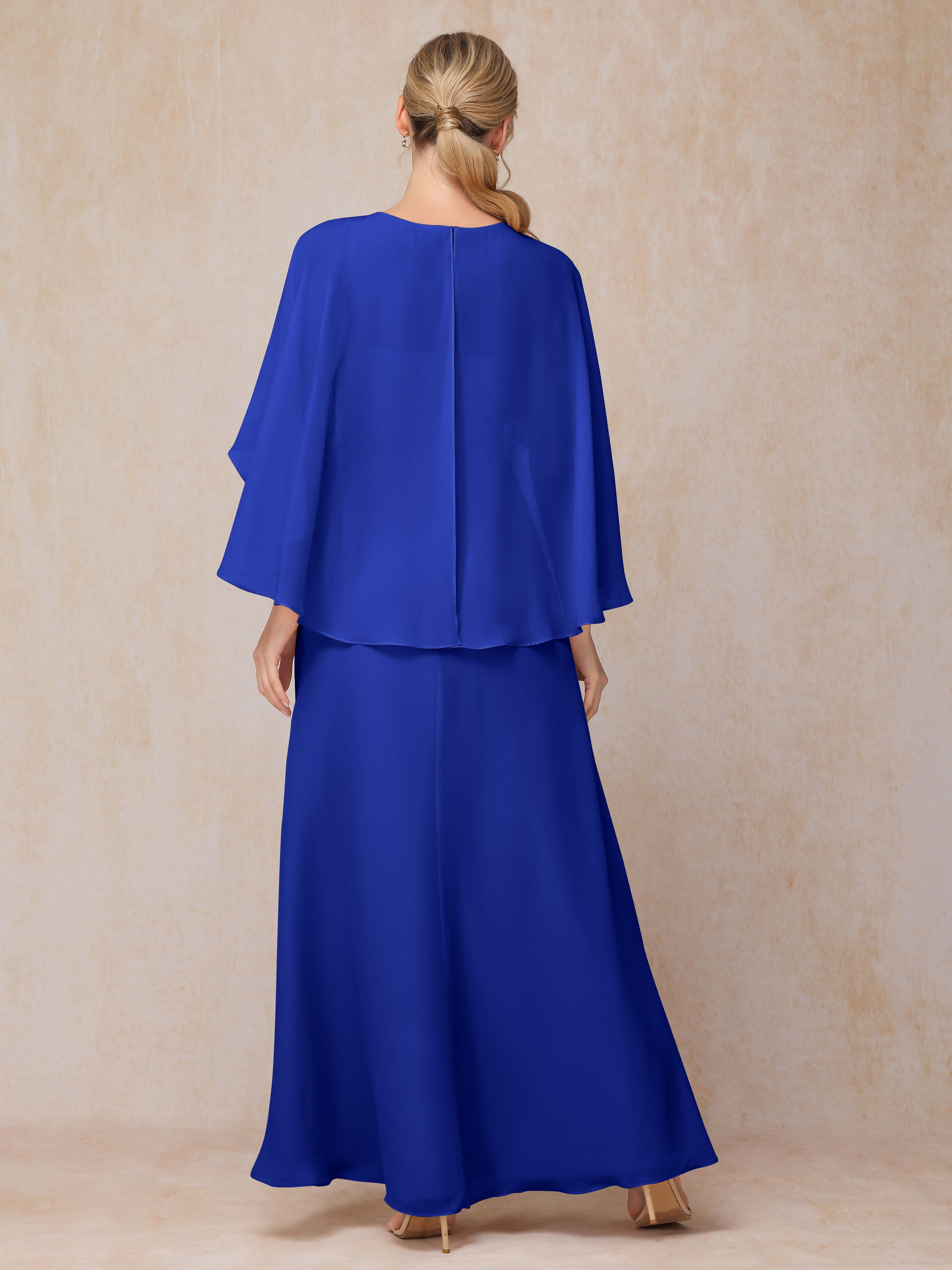 A Line Floor Length Chiffon Mother Of The Groom Dress With Cape