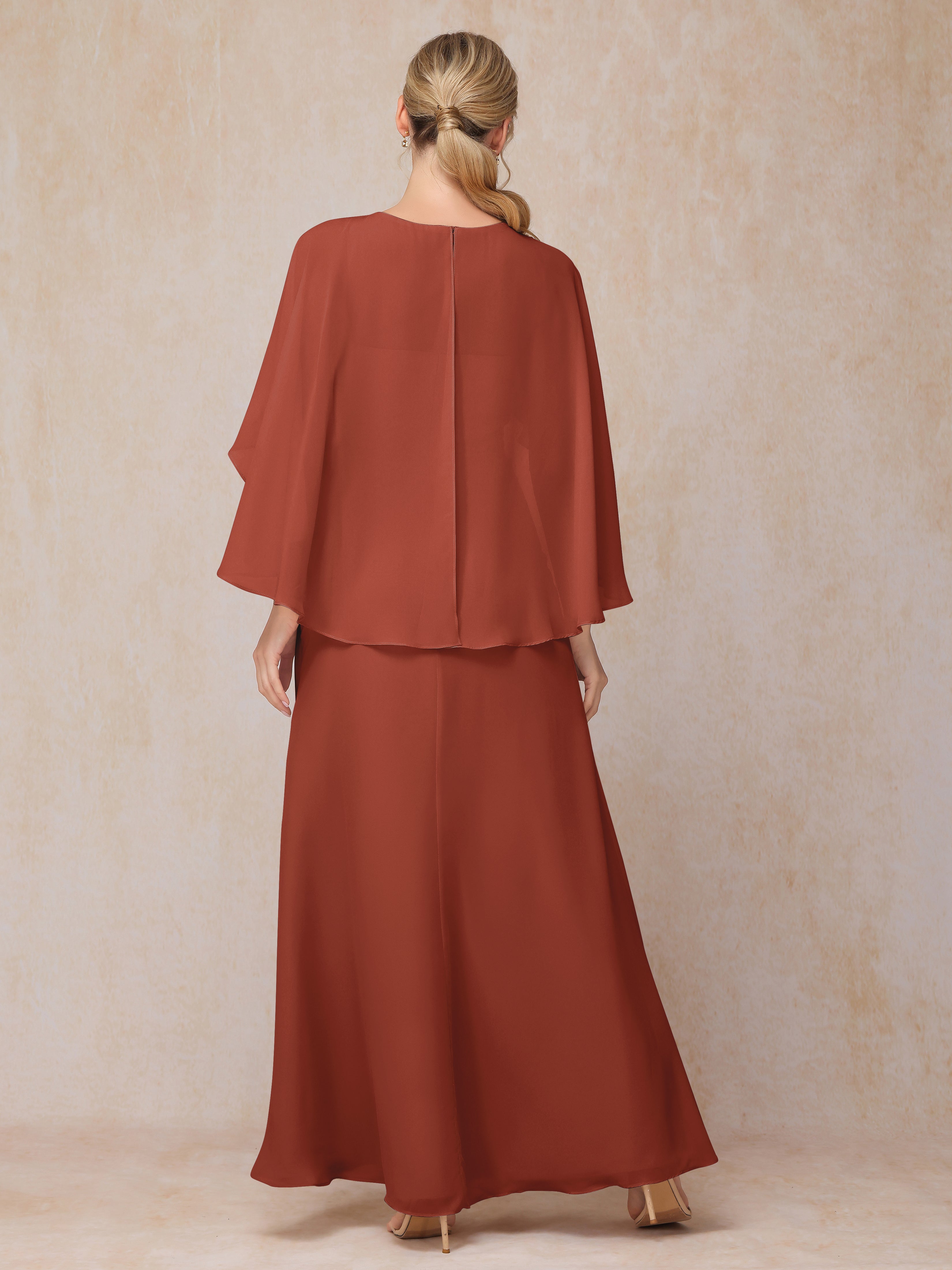 A Line Floor Length Chiffon Mother Of The Groom Dress With Cape