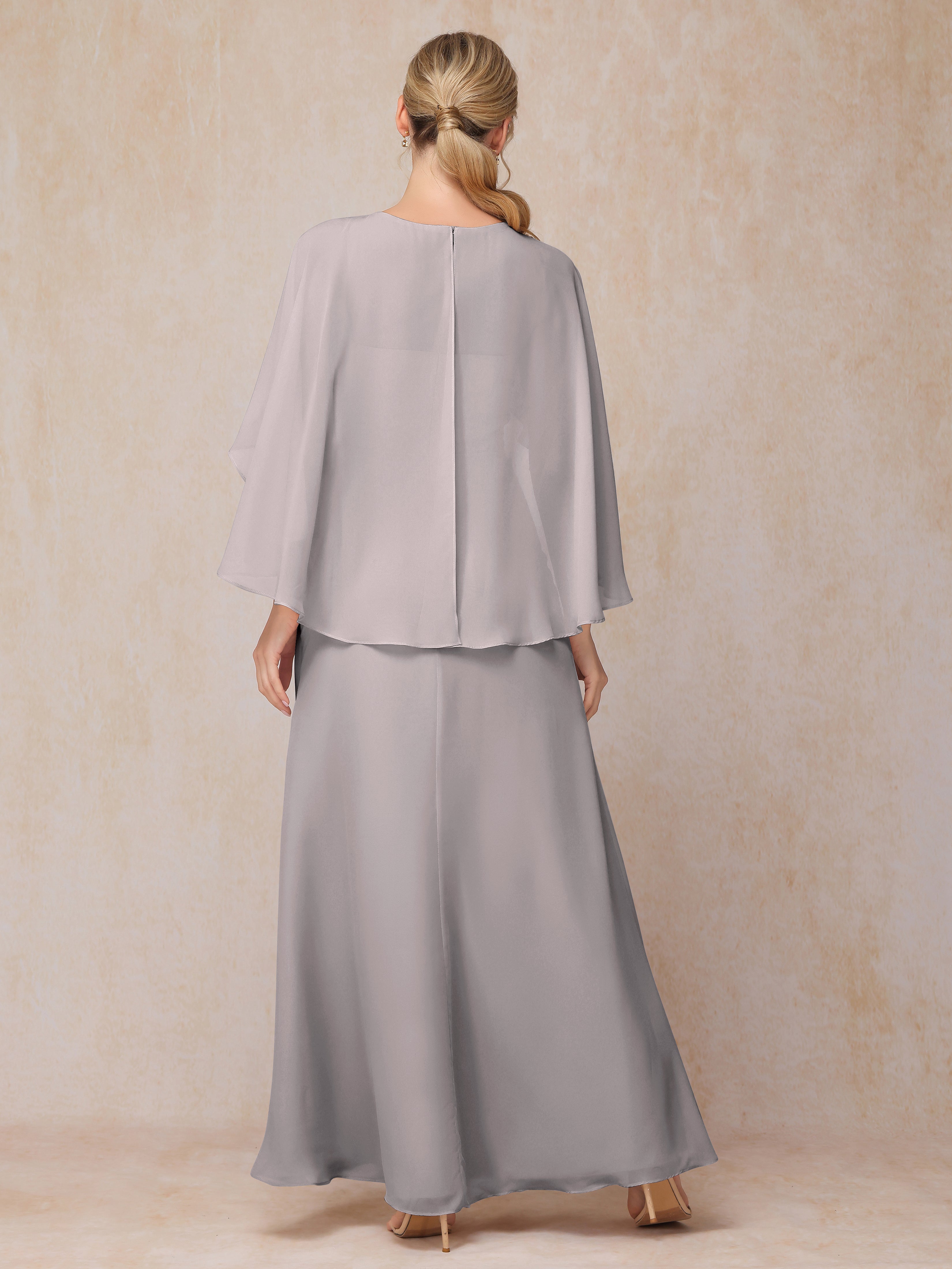 A Line Floor Length Chiffon Mother Of The Groom Dress With Cape