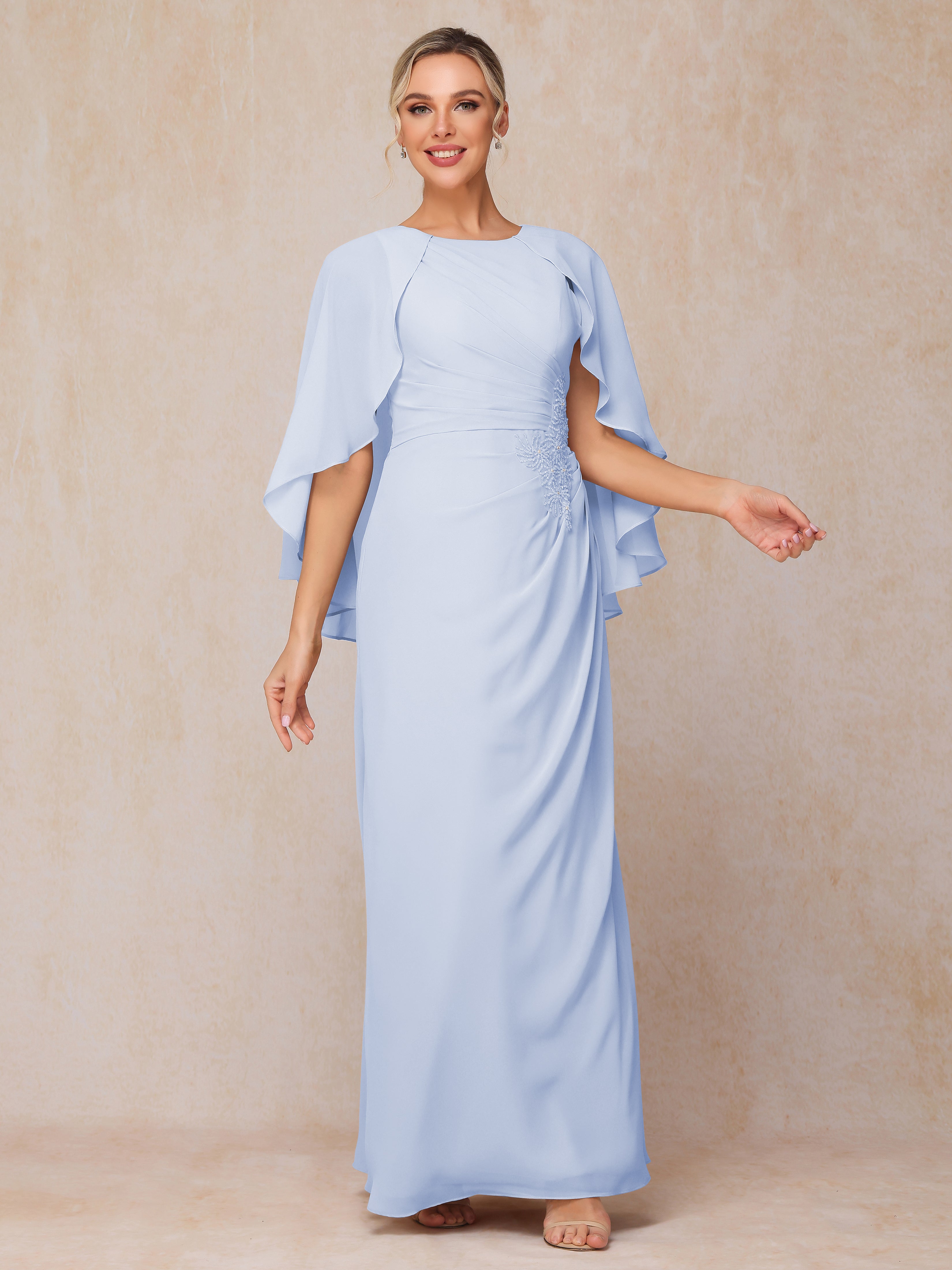 A Line Floor Length Chiffon Mother Of The Groom Dress With Cape
