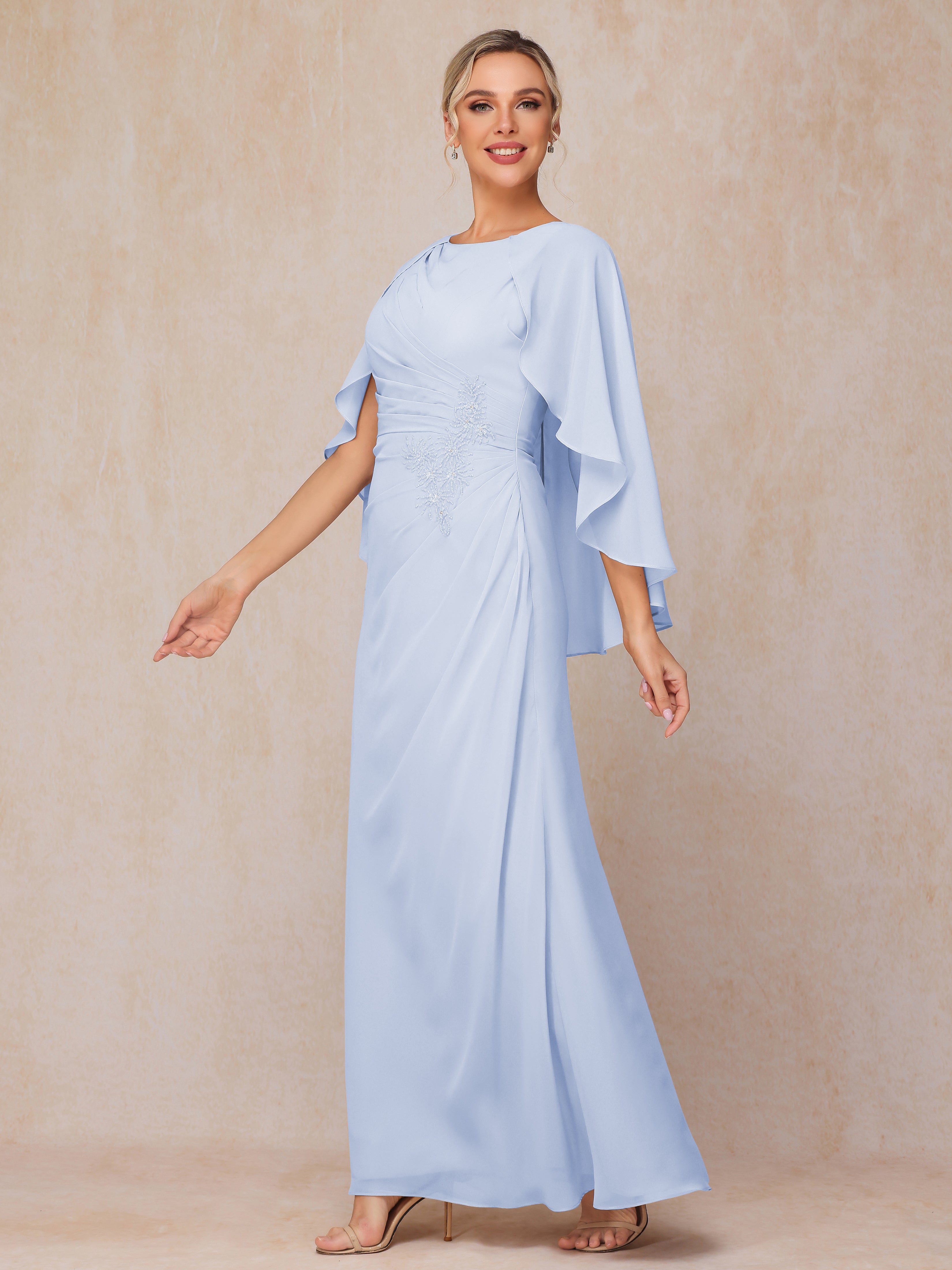 A Line Floor Length Chiffon Mother Of The Groom Dress With Cape