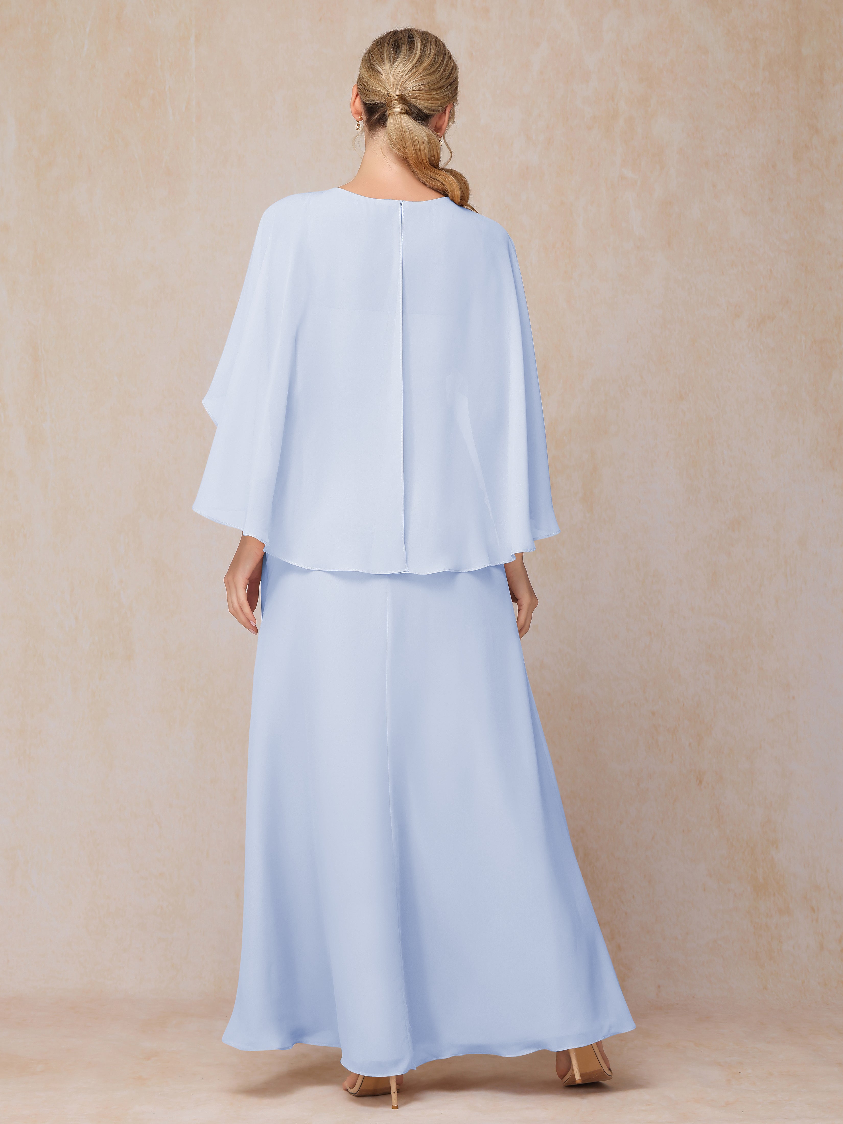 A Line Floor Length Chiffon Mother Of The Bride Dress With Cape