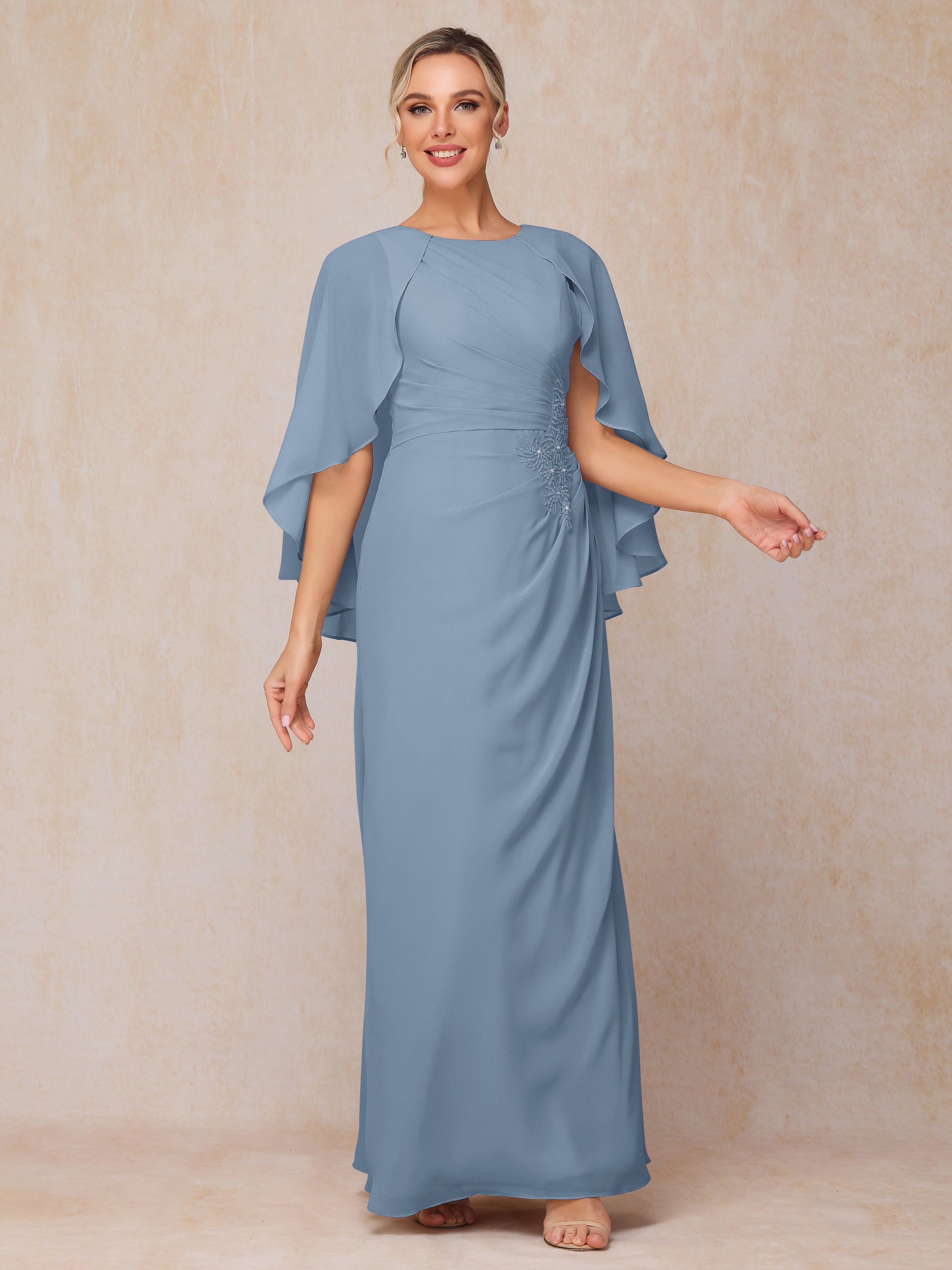 A Line Floor Length Chiffon Mother Of The Groom Dress With Cape