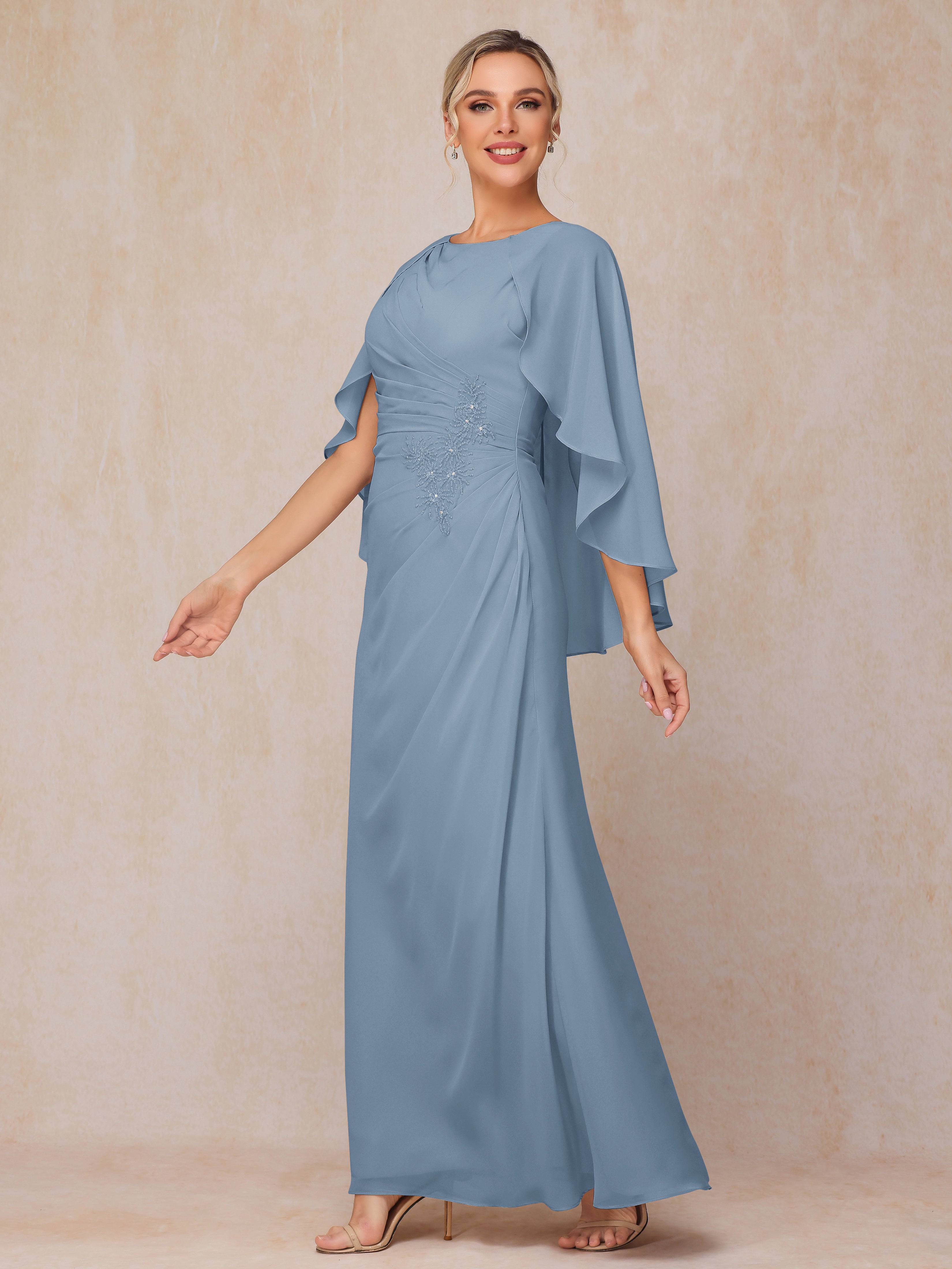 A Line Floor Length Chiffon Mother Of The Groom Dress With Cape