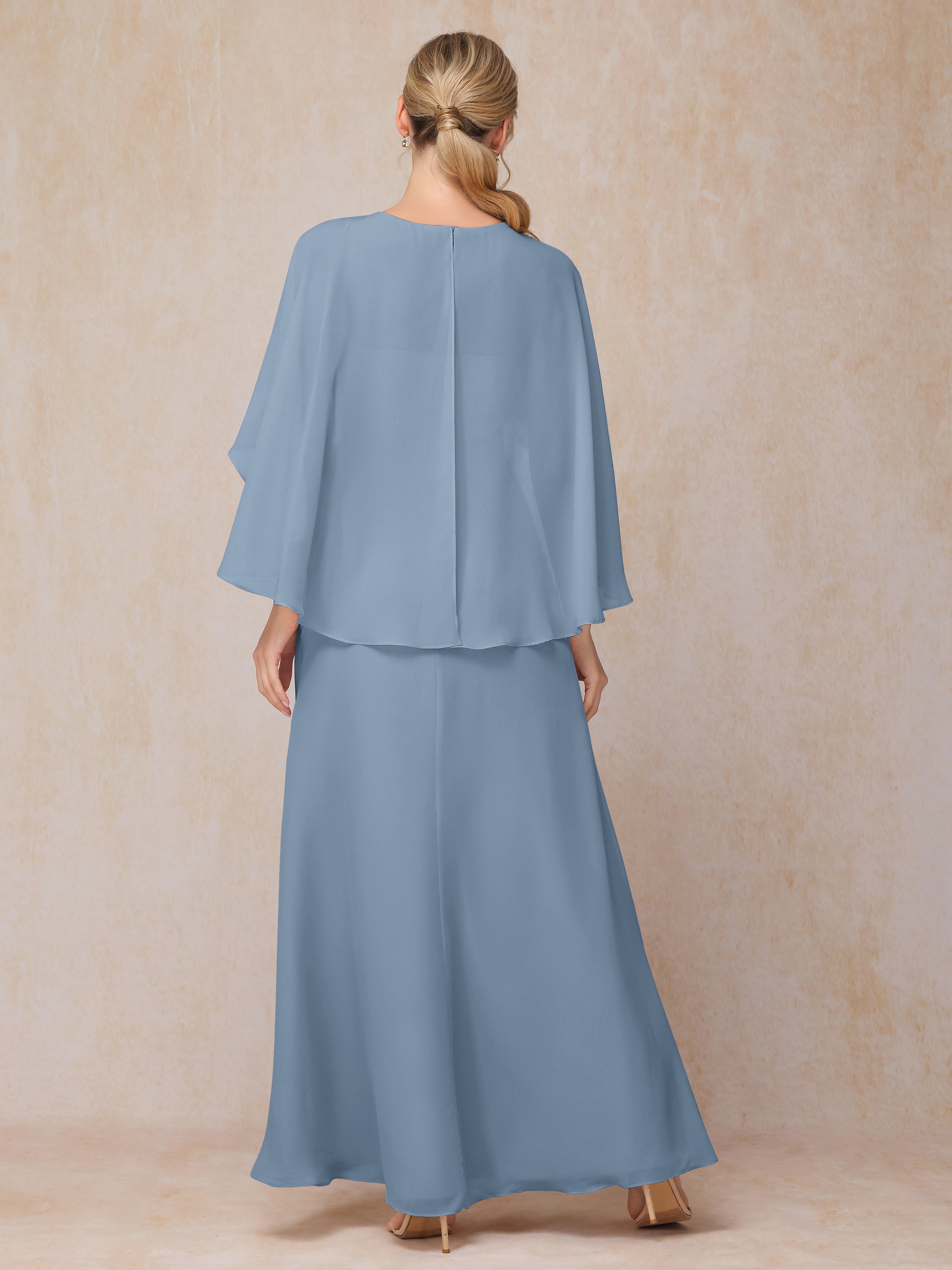 A Line Floor Length Chiffon Mother Of The Groom Dress With Cape