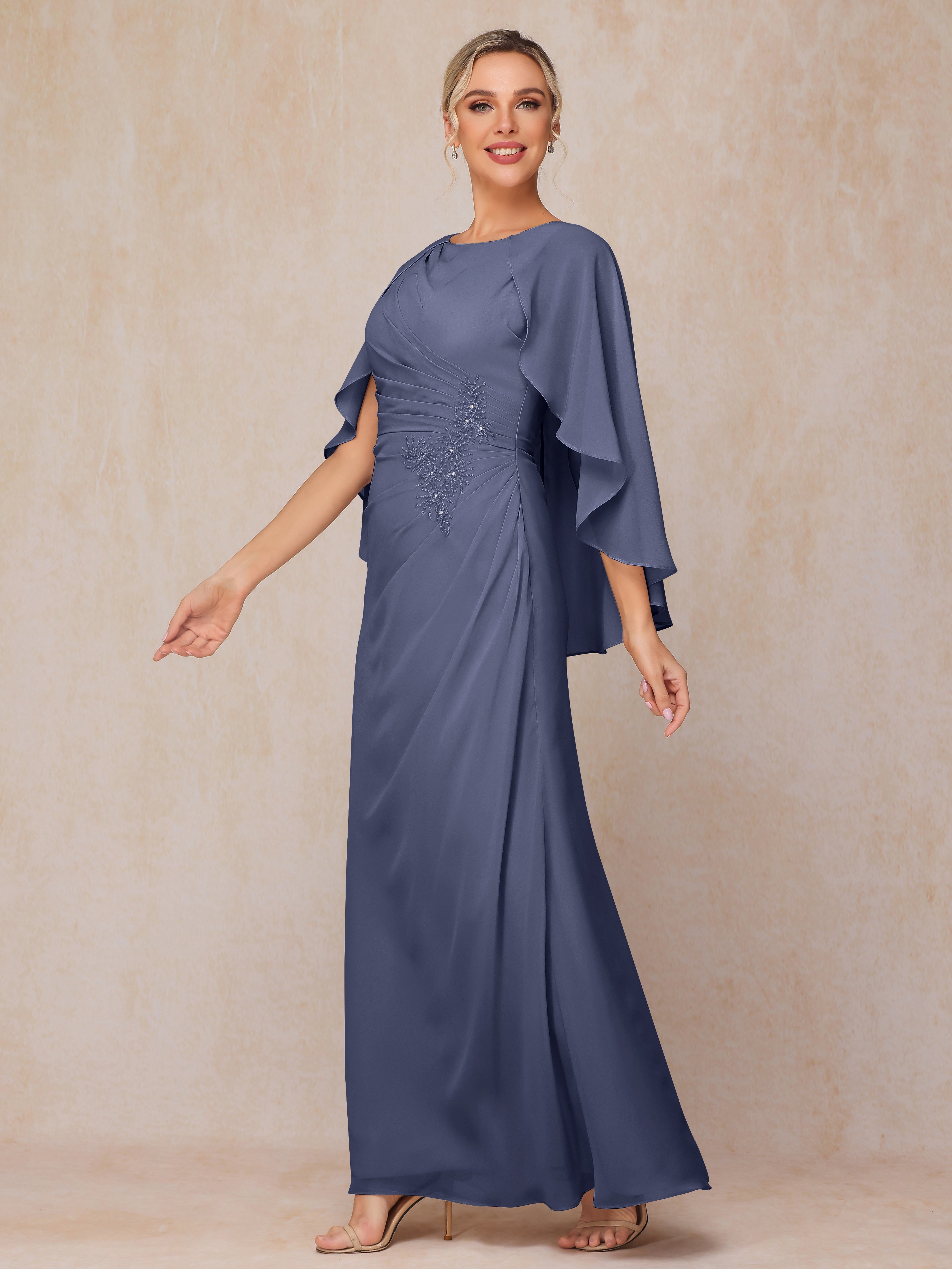 A Line Floor Length Chiffon Mother Of The Groom Dress With Cape