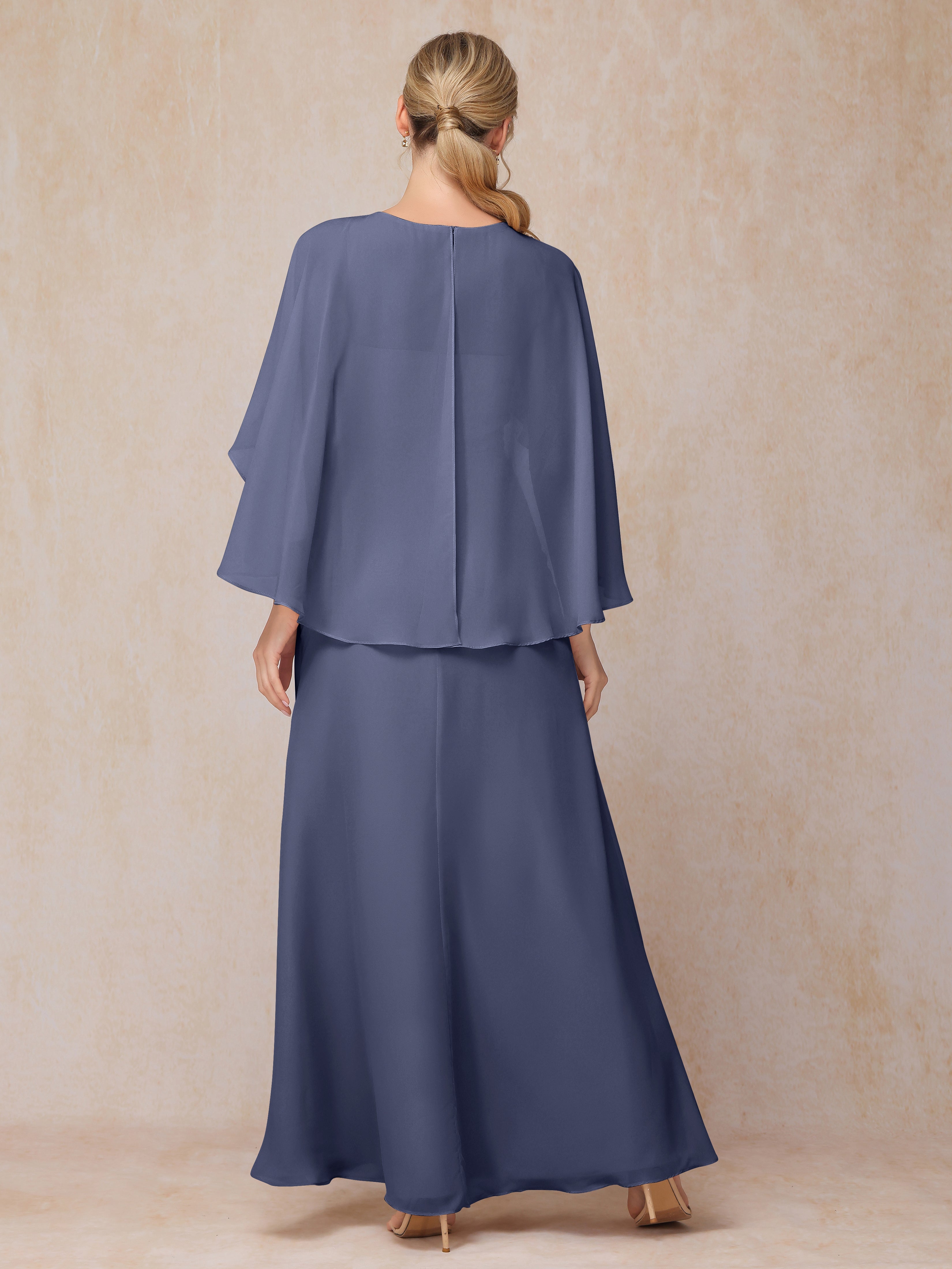 A Line Floor Length Chiffon Mother Of The Groom Dress With Cape