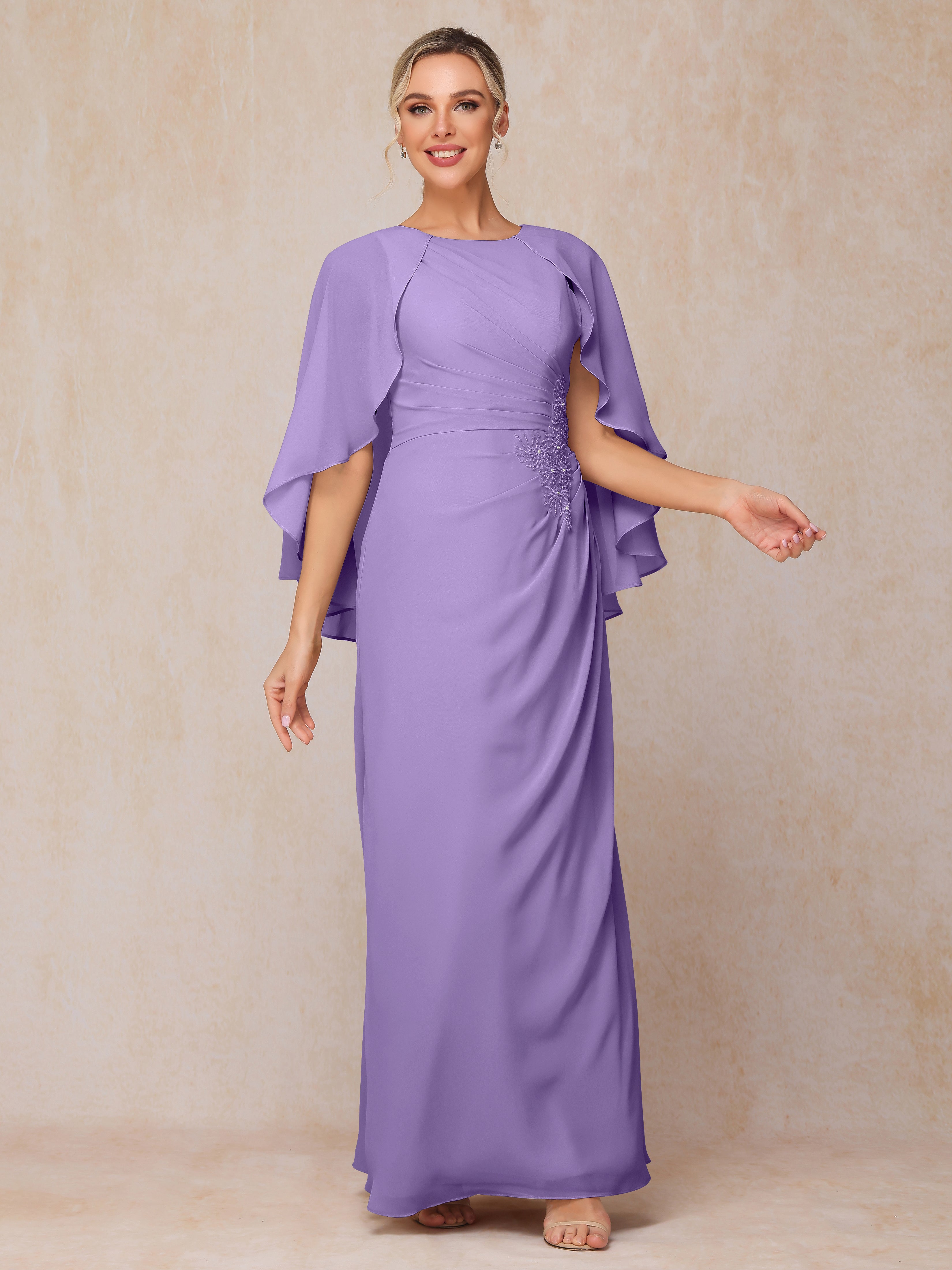 A Line Floor Length Chiffon Mother Of The Groom Dress With Cape