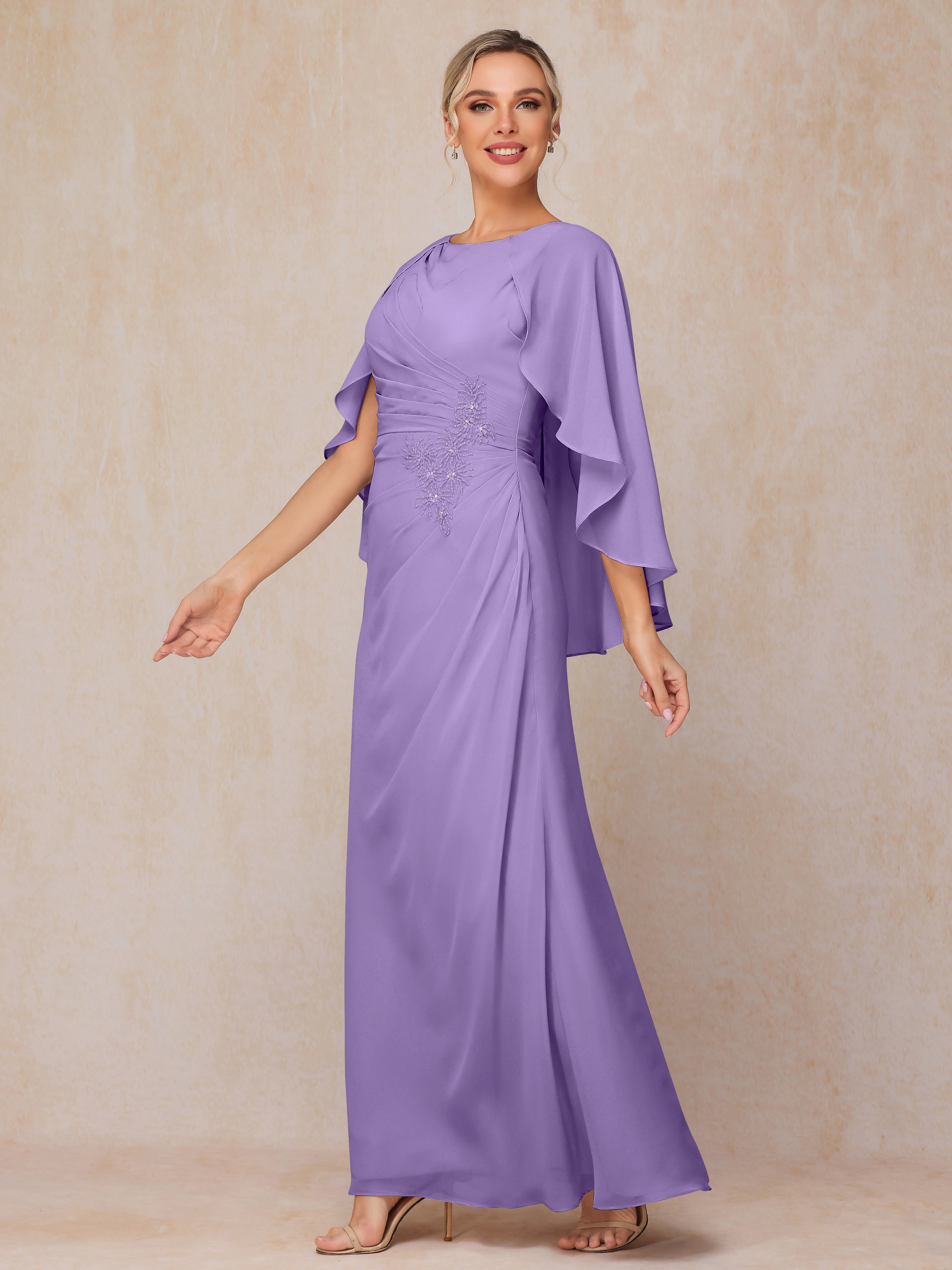 A Line Floor Length Chiffon Mother Of The Groom Dress With Cape