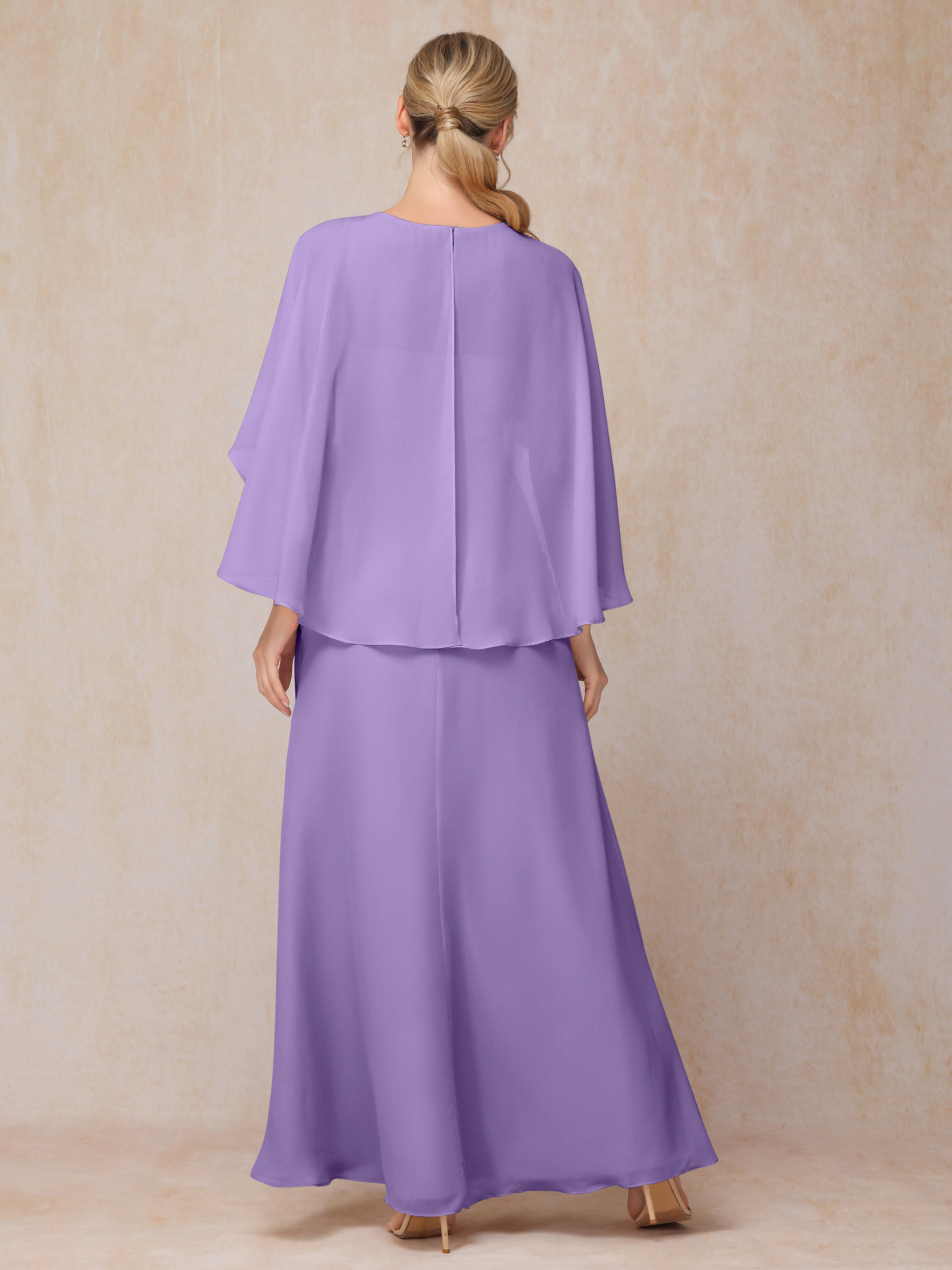 A Line Floor Length Chiffon Mother Of The Groom Dress With Cape