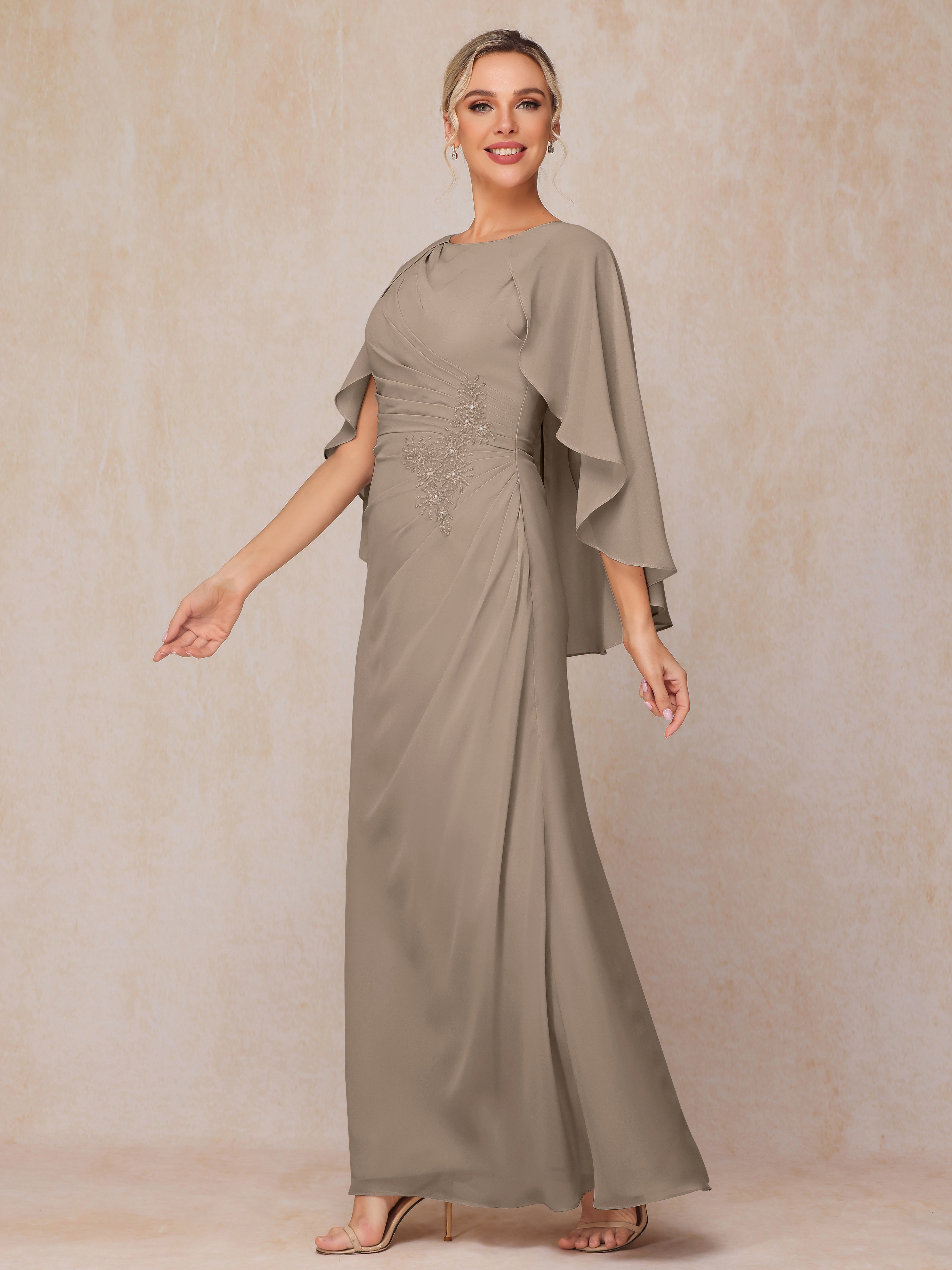 A Line Floor Length Chiffon Mother Of The Groom Dress With Cape