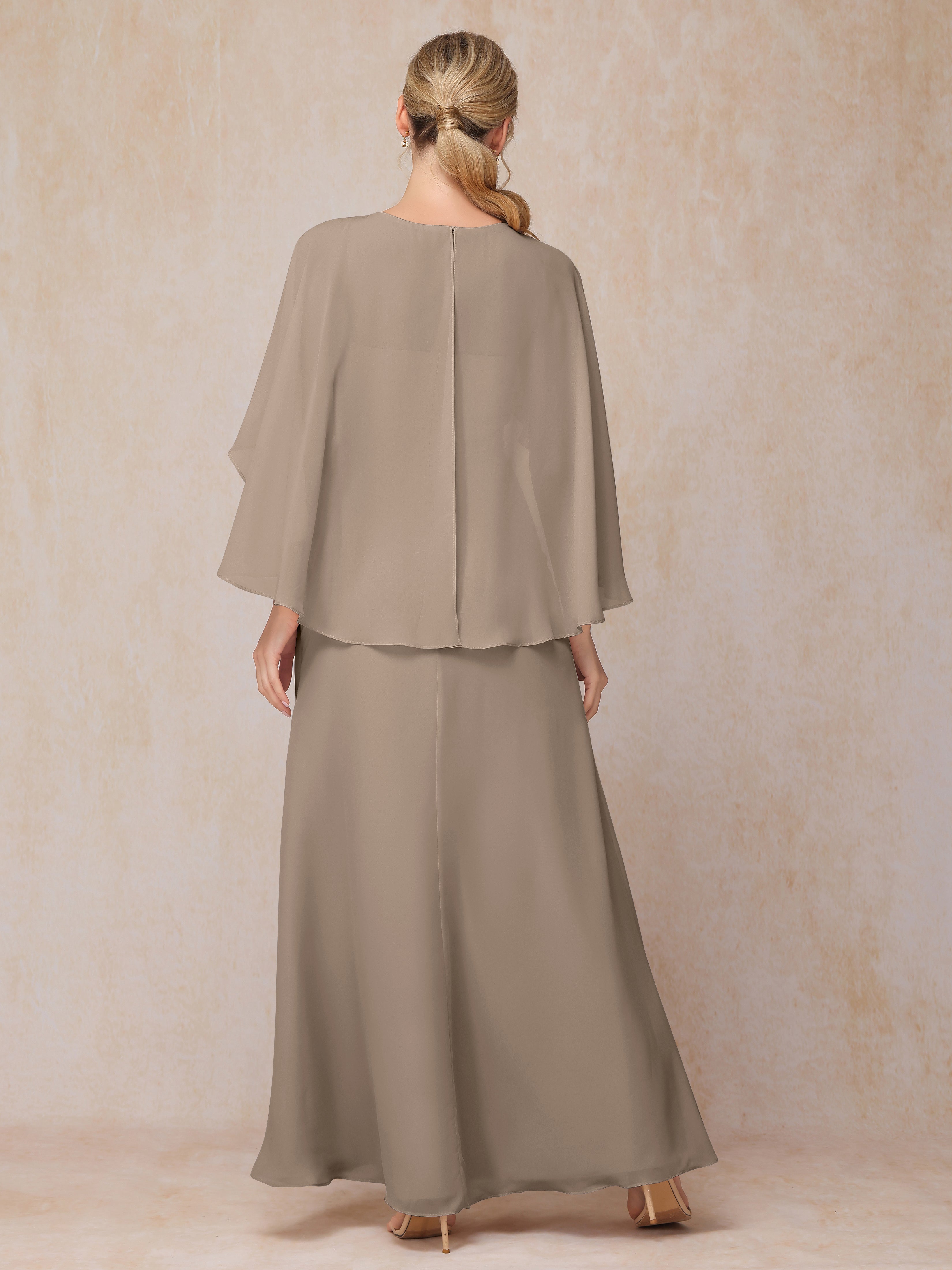 A Line Floor Length Chiffon Mother Of The Groom Dress With Cape