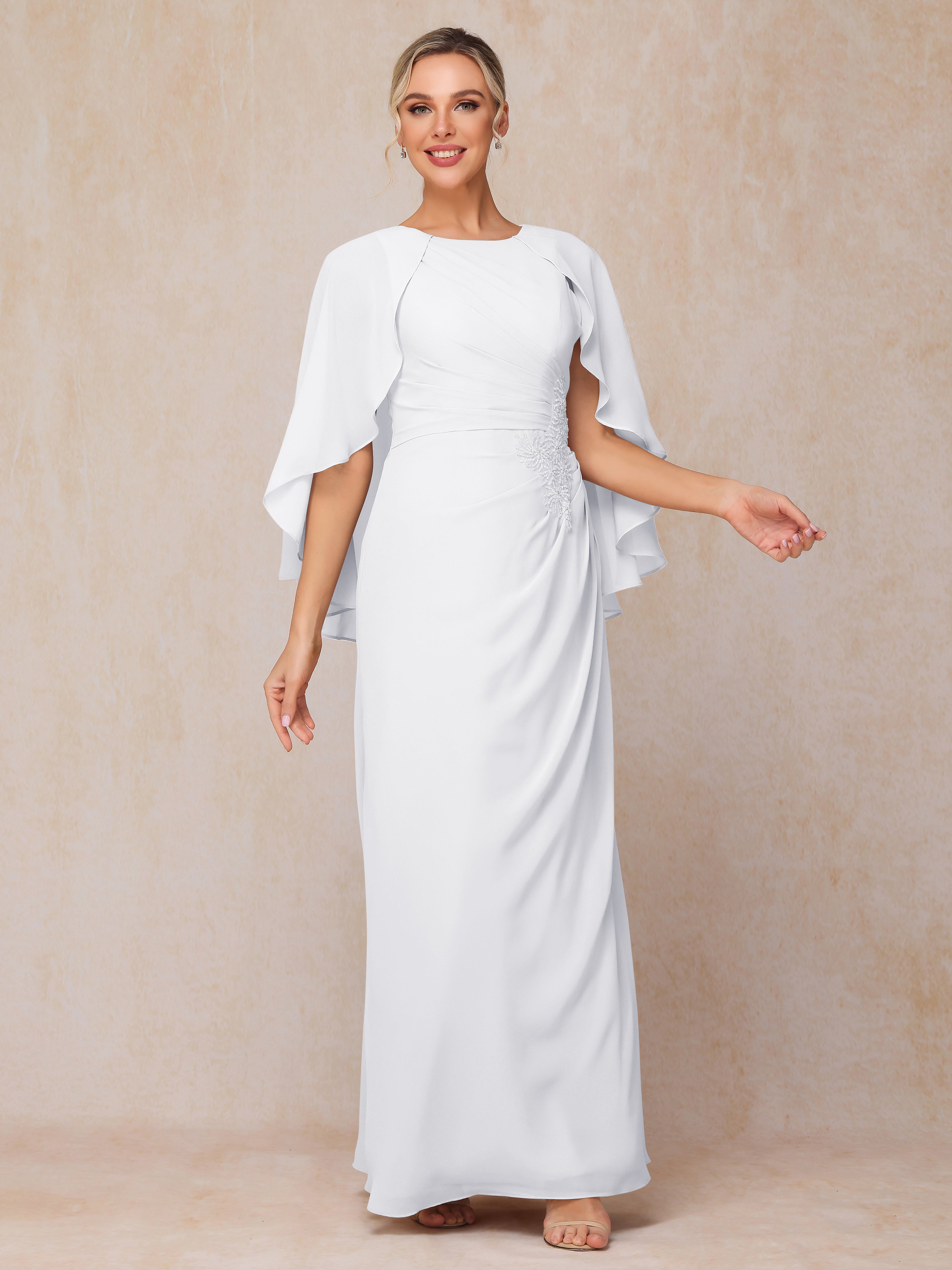 A Line Floor Length Chiffon Mother Of The Groom Dress With Cape