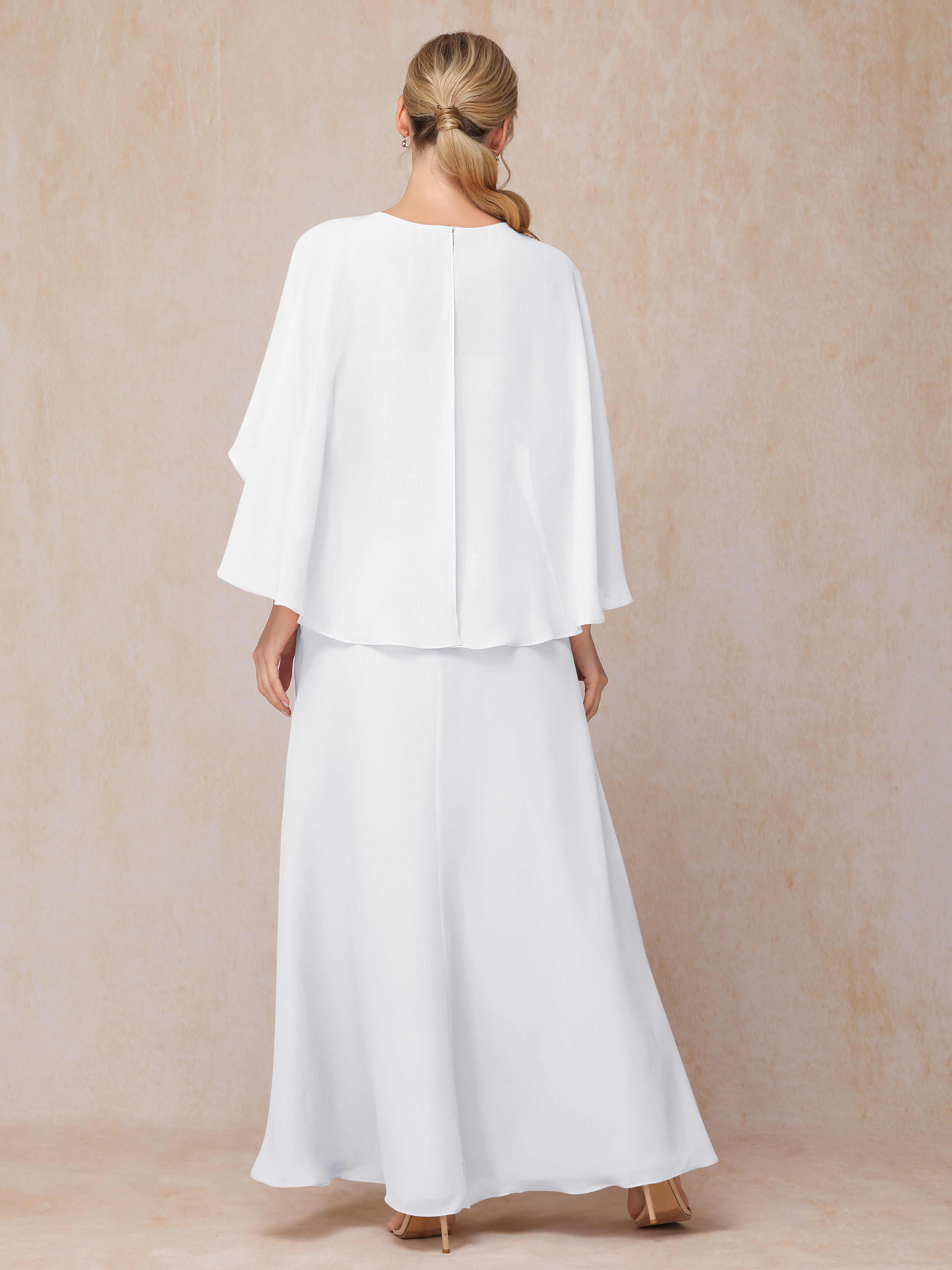 A Line Floor Length Chiffon Mother Of The Groom Dress With Cape