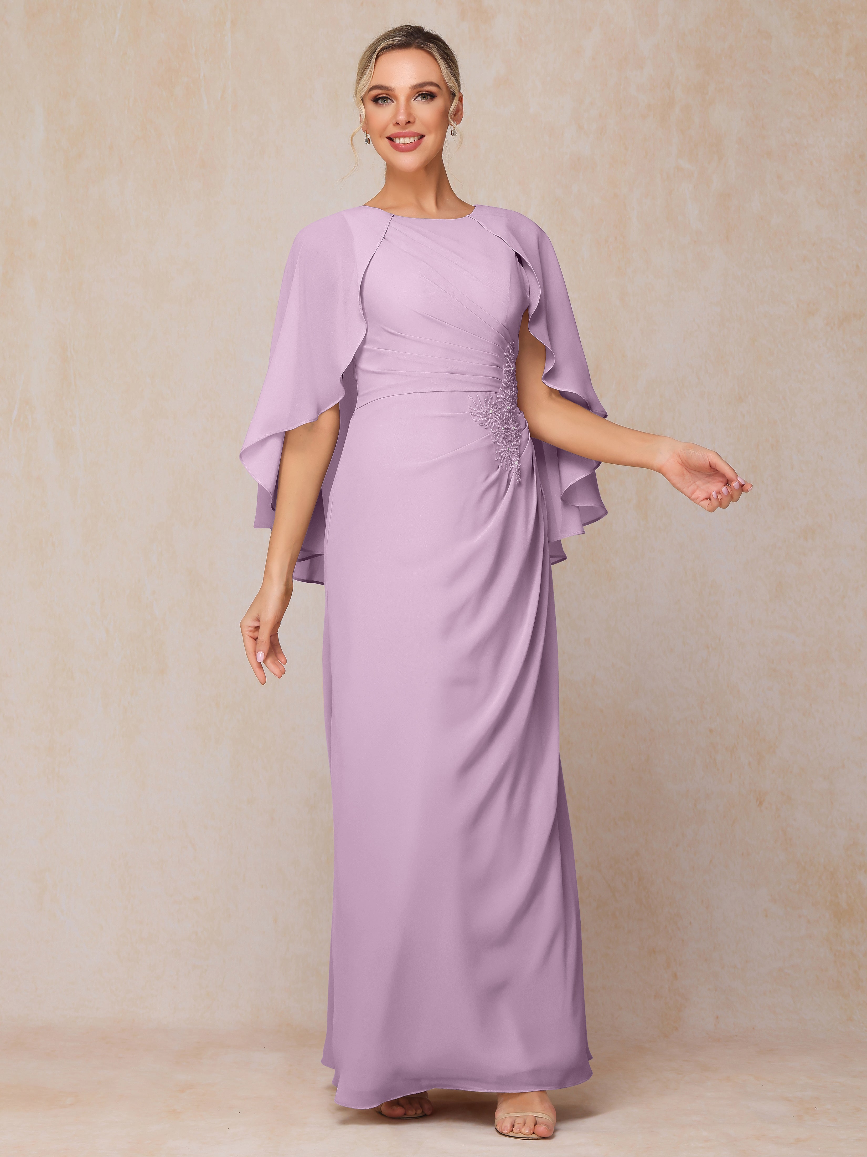 A Line Floor Length Chiffon Mother Of The Groom Dress With Cape