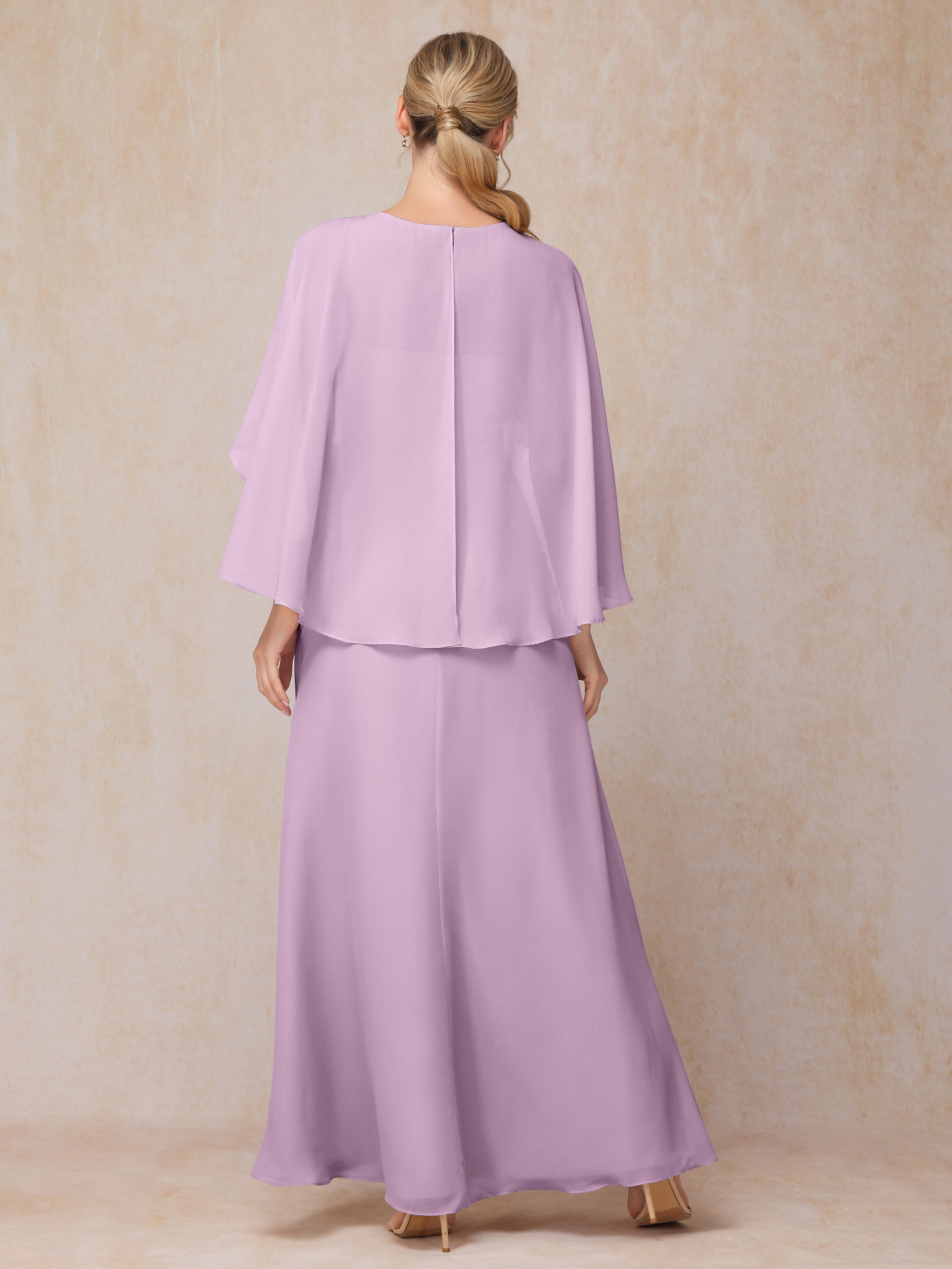 A Line Floor Length Chiffon Mother Of The Groom Dress With Cape