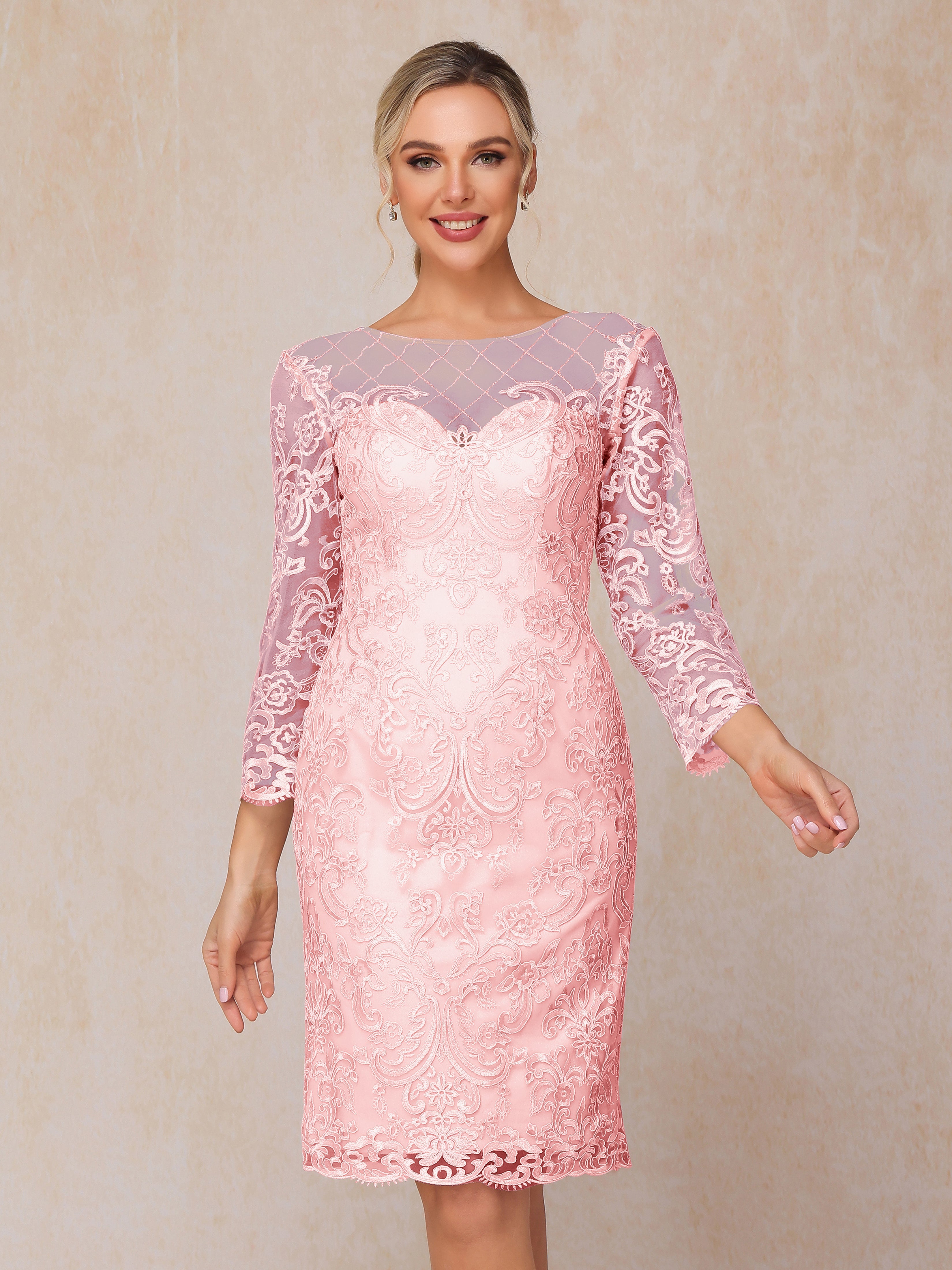 2 Pieces 3/4 Sleeves Knee Length Chiffon Lace Mother Of The Groom Dress