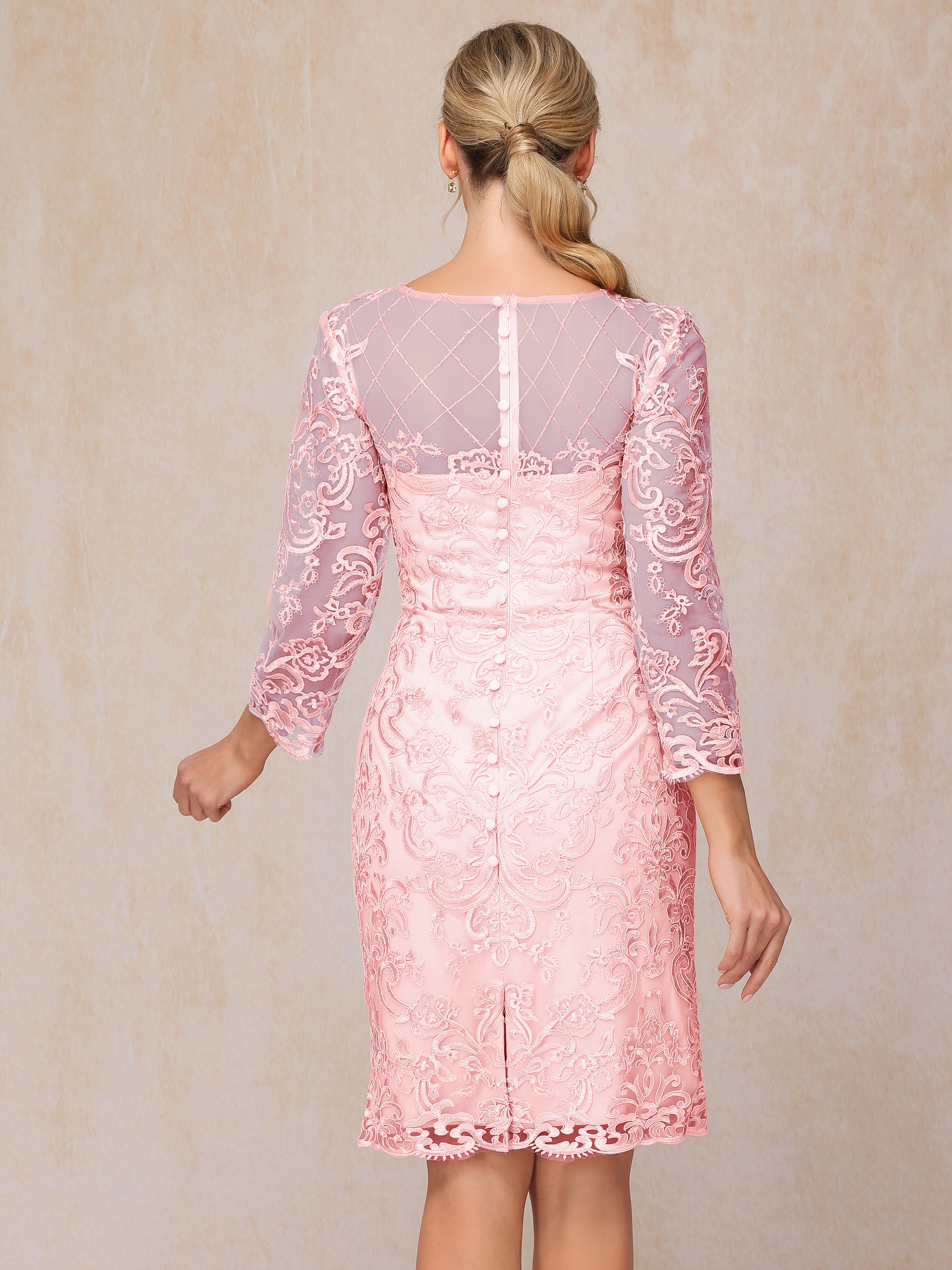 2 Pieces 3/4 Sleeves Knee Length Chiffon Lace Mother Of The Bride Dress