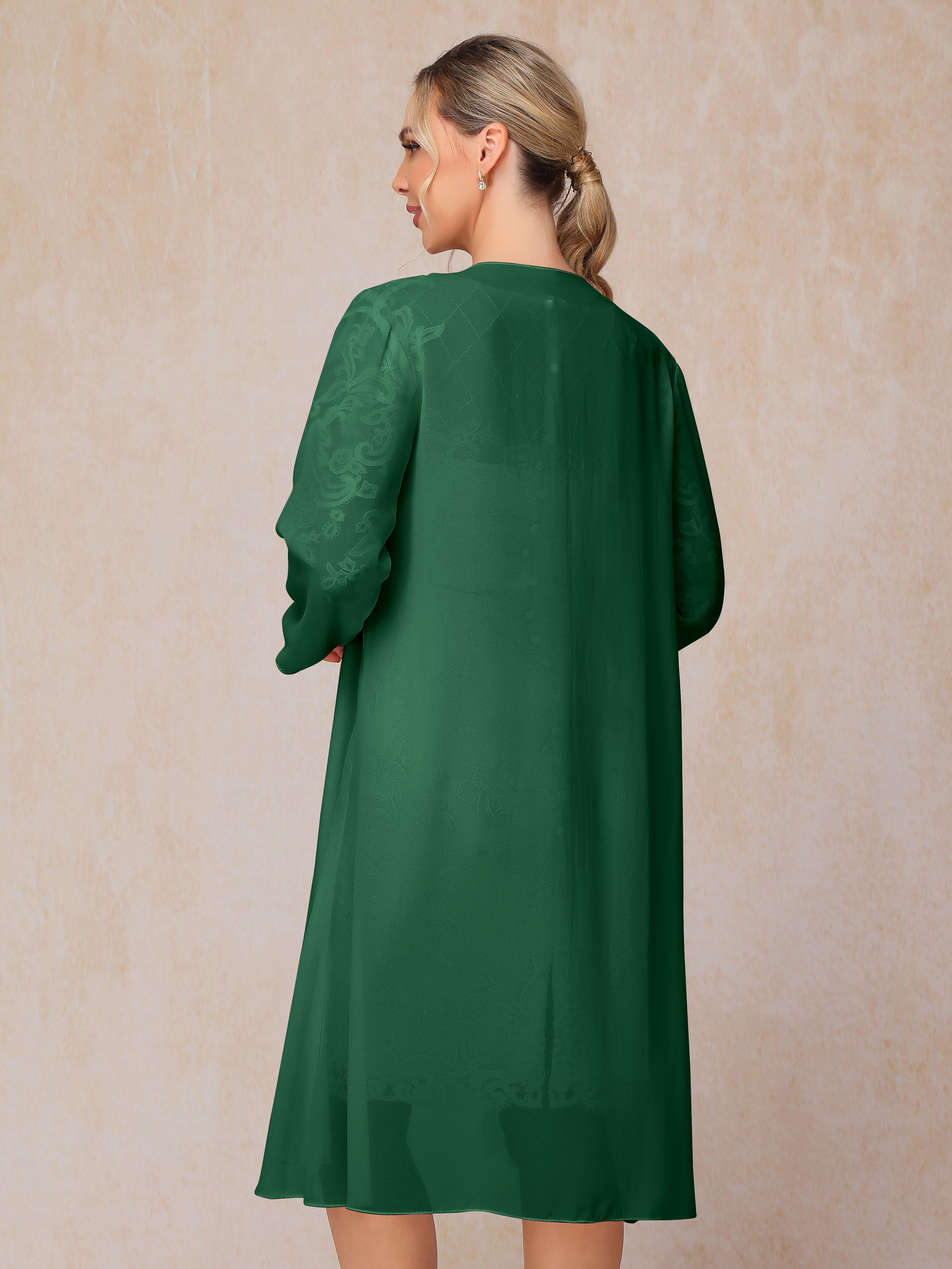 2 Pieces 3/4 Sleeves Knee Length Chiffon Lace Mother Of The Groom Dress