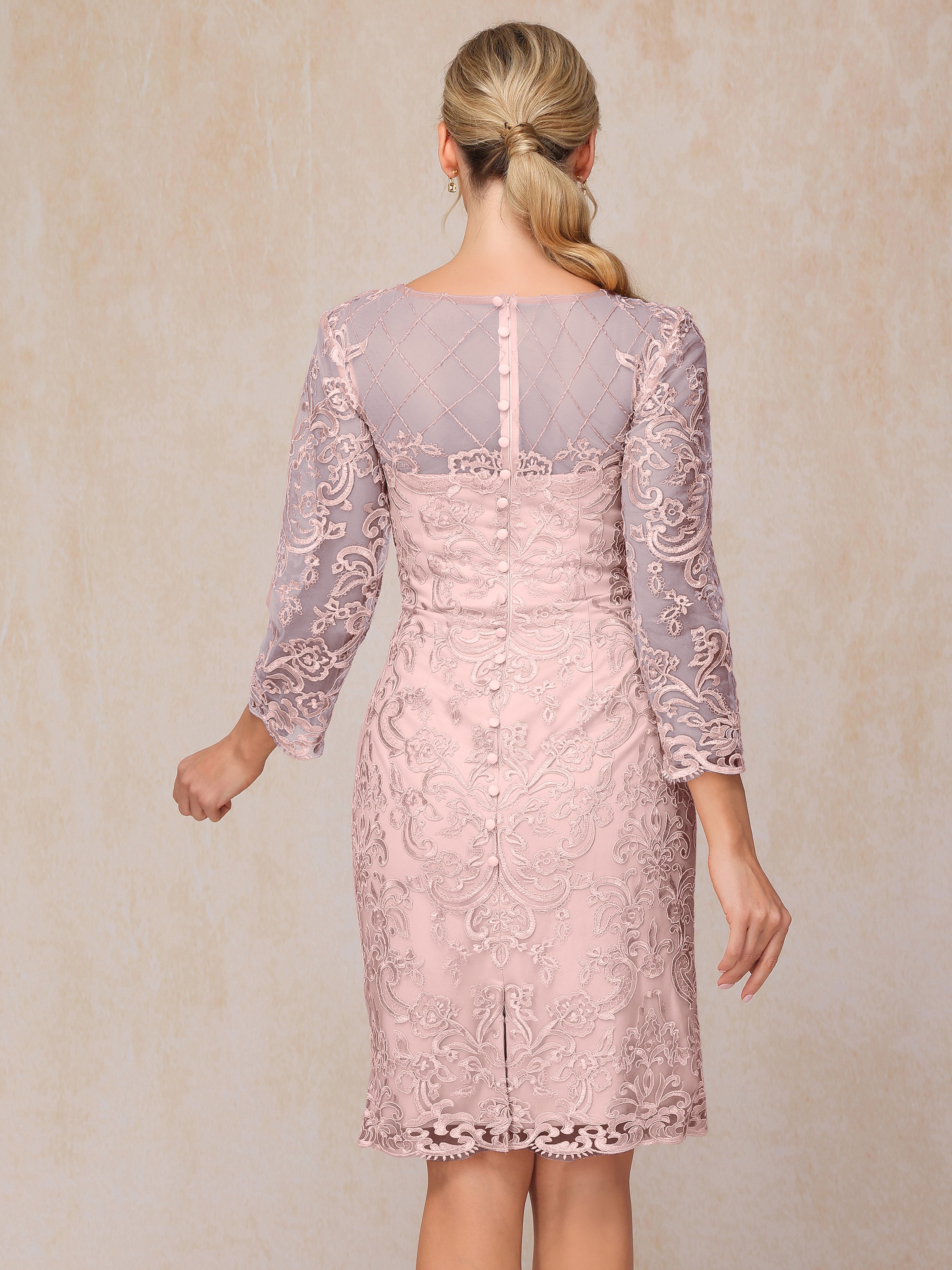 2 Pieces 3/4 Sleeves Knee Length Chiffon Lace Mother Of The Groom Dress