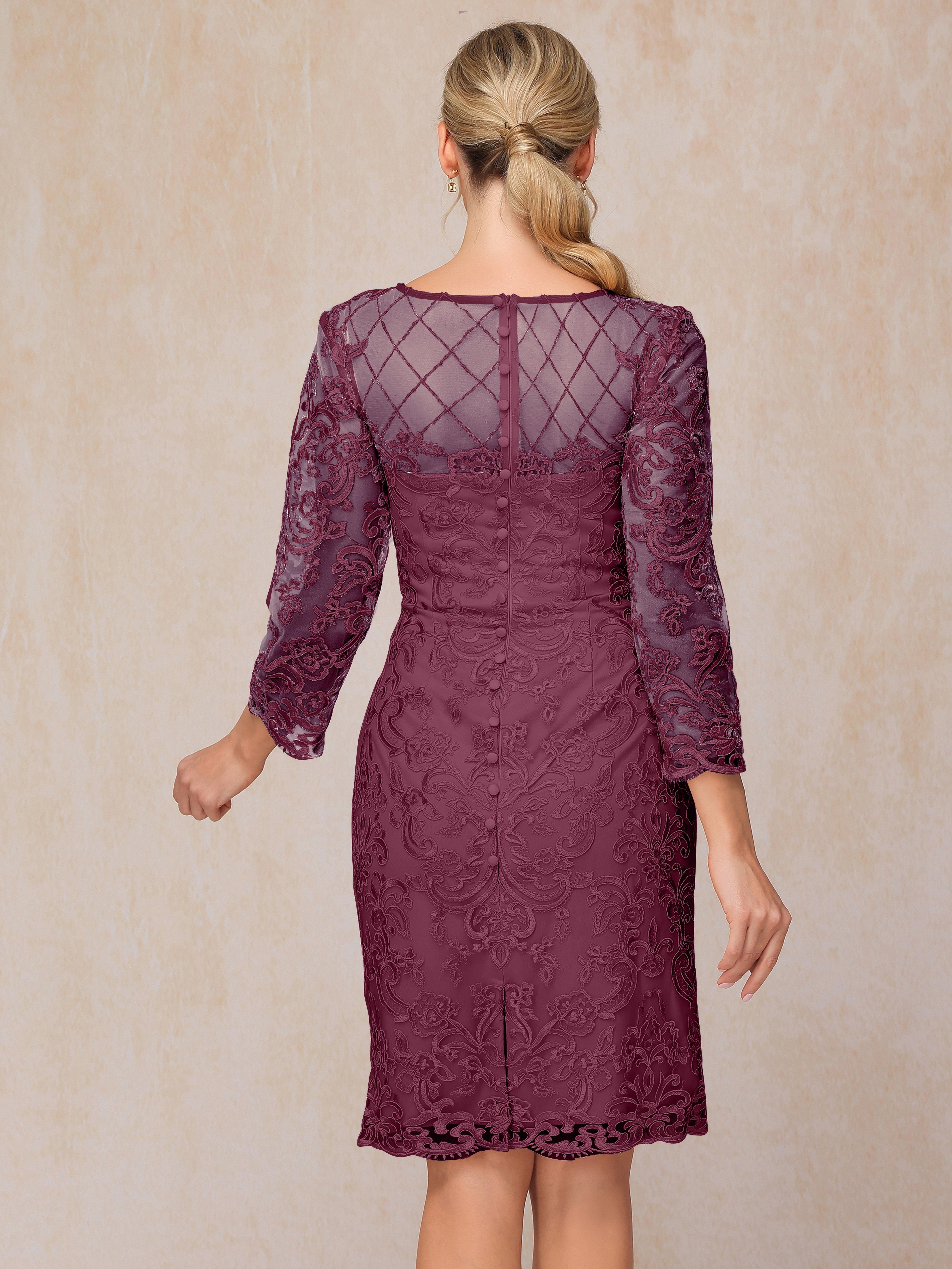 2 Pieces 3/4 Sleeves Knee Length Chiffon Lace Mother Of The Groom Dress