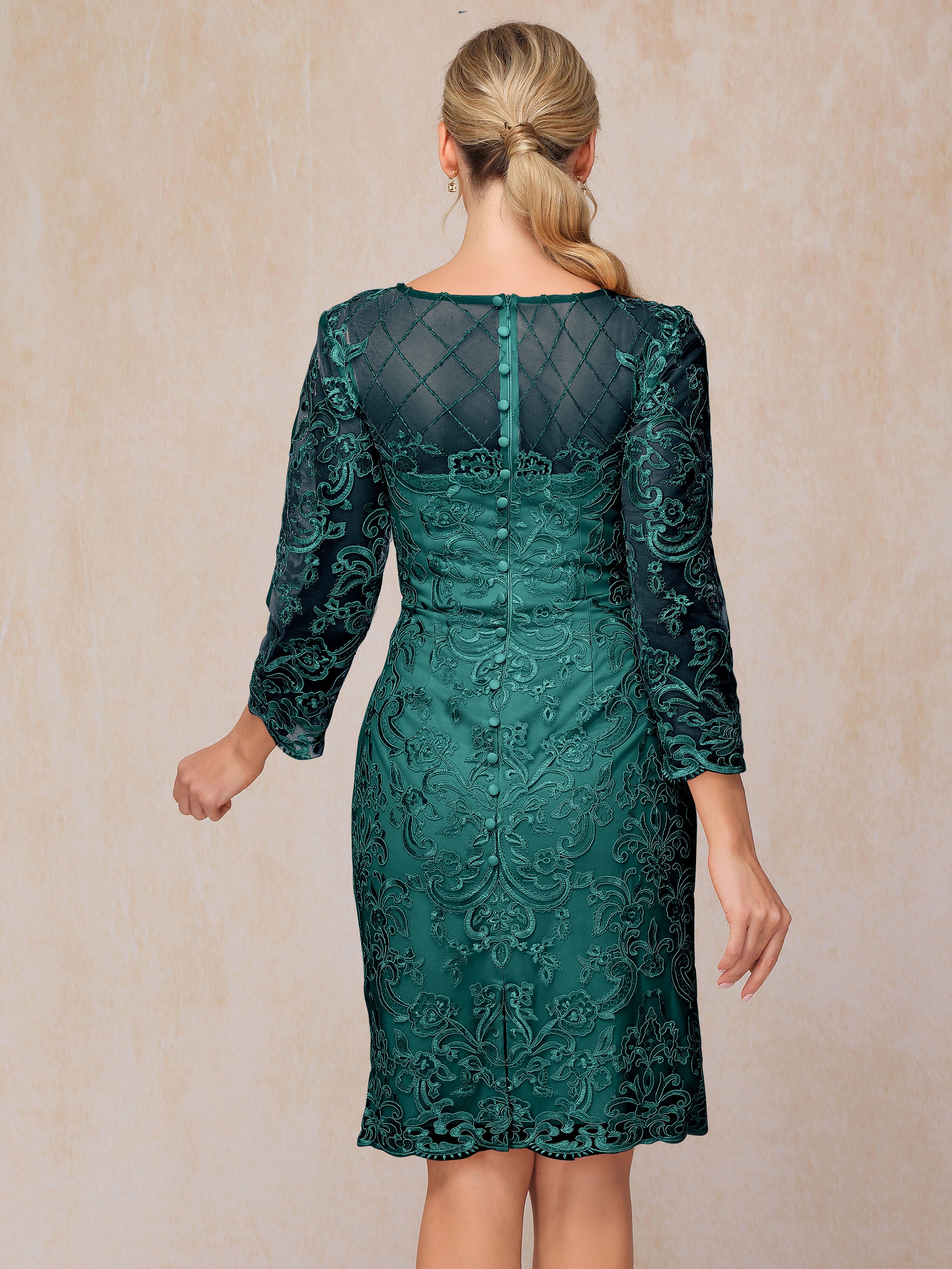 2 Pieces 3/4 Sleeves Knee Length Chiffon Lace Mother Of The Groom Dress