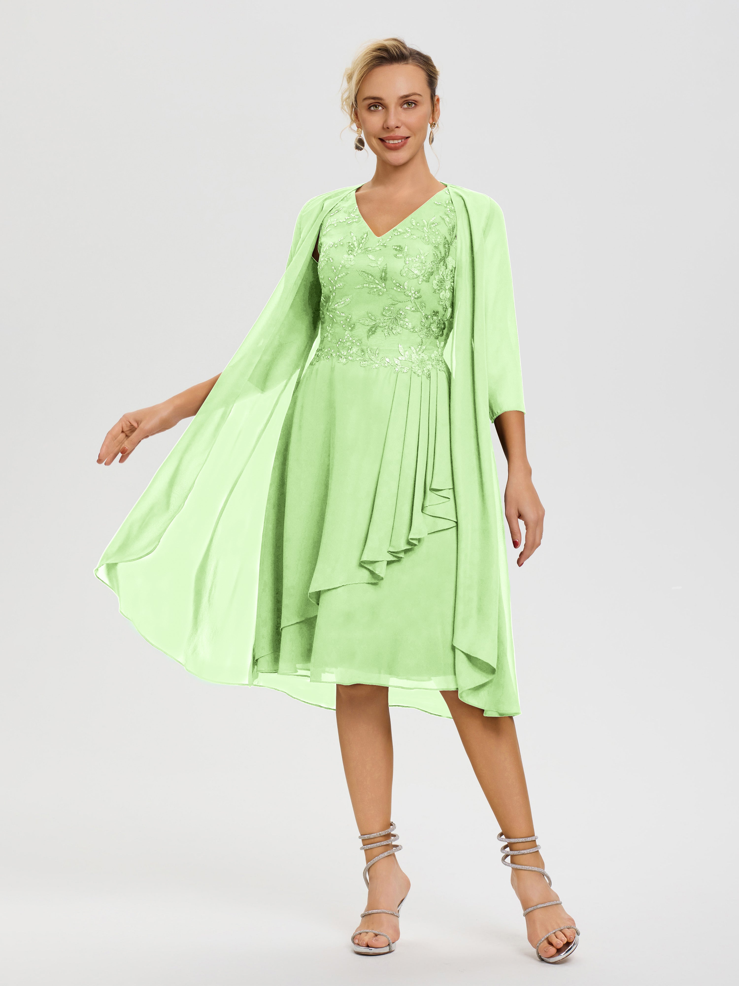 Sage Green Mother Of The Bride Dress 2 Pieces A Line V Neck Appliqued Sage Green Mother Of The Bride Dress 2 Pieces A Line V Neck Appliqued