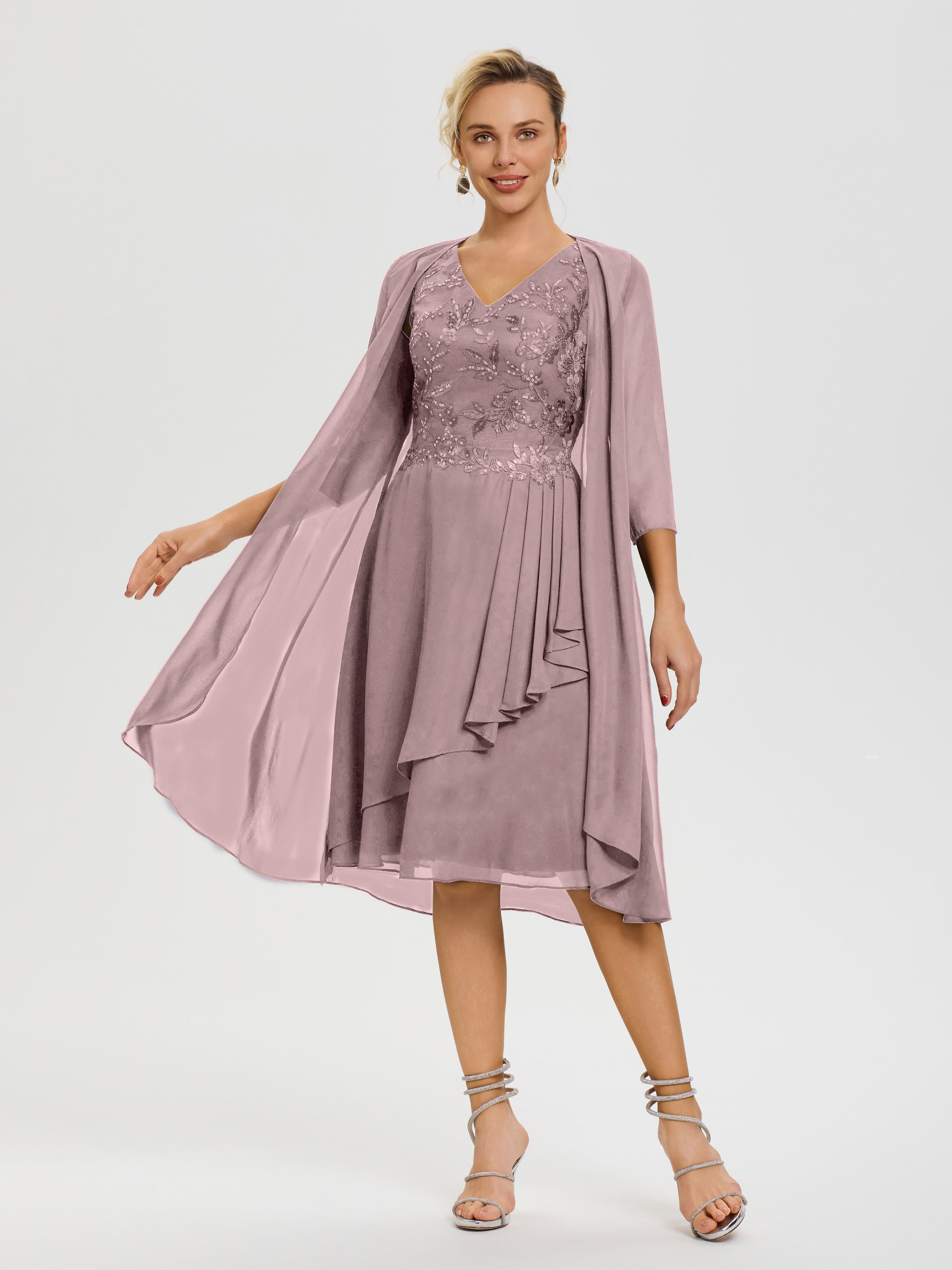 vintage dresses for mother of the groom Vintage Mauve Mother Of The Bride Dresses For Sale 2 Pieces A Line V Neck Appliqued Knee Length Mother Of The Bride Dresses With Jacket
