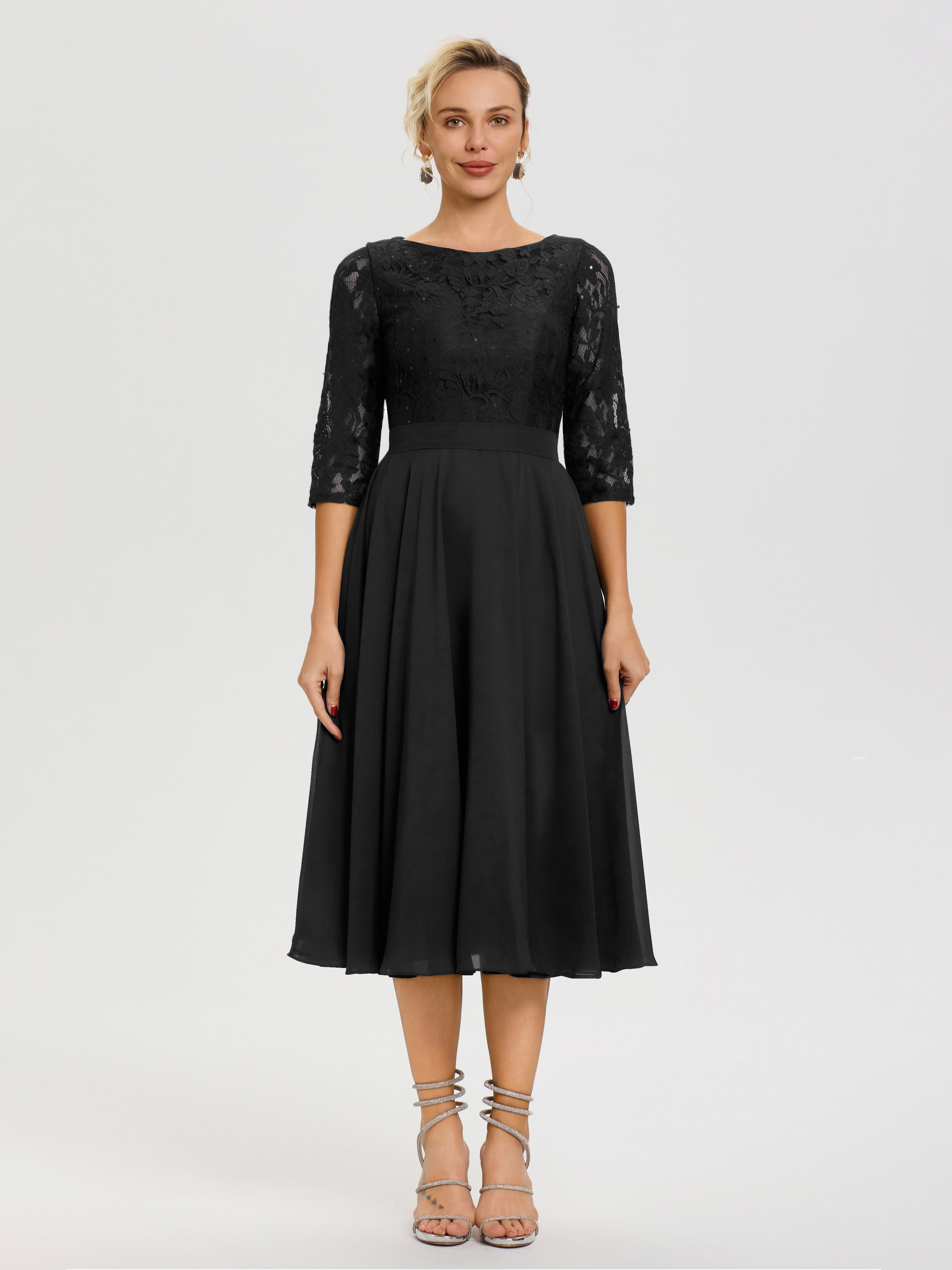 Black Mother Of The Bride Dresses A Line Lace Top Tea Length Chiffon Mother Of The Bride Dresses Black Mother Of The Bride Dresses A Line Lace Top Tea Length Chiffon Mother Of The Bride Dresses