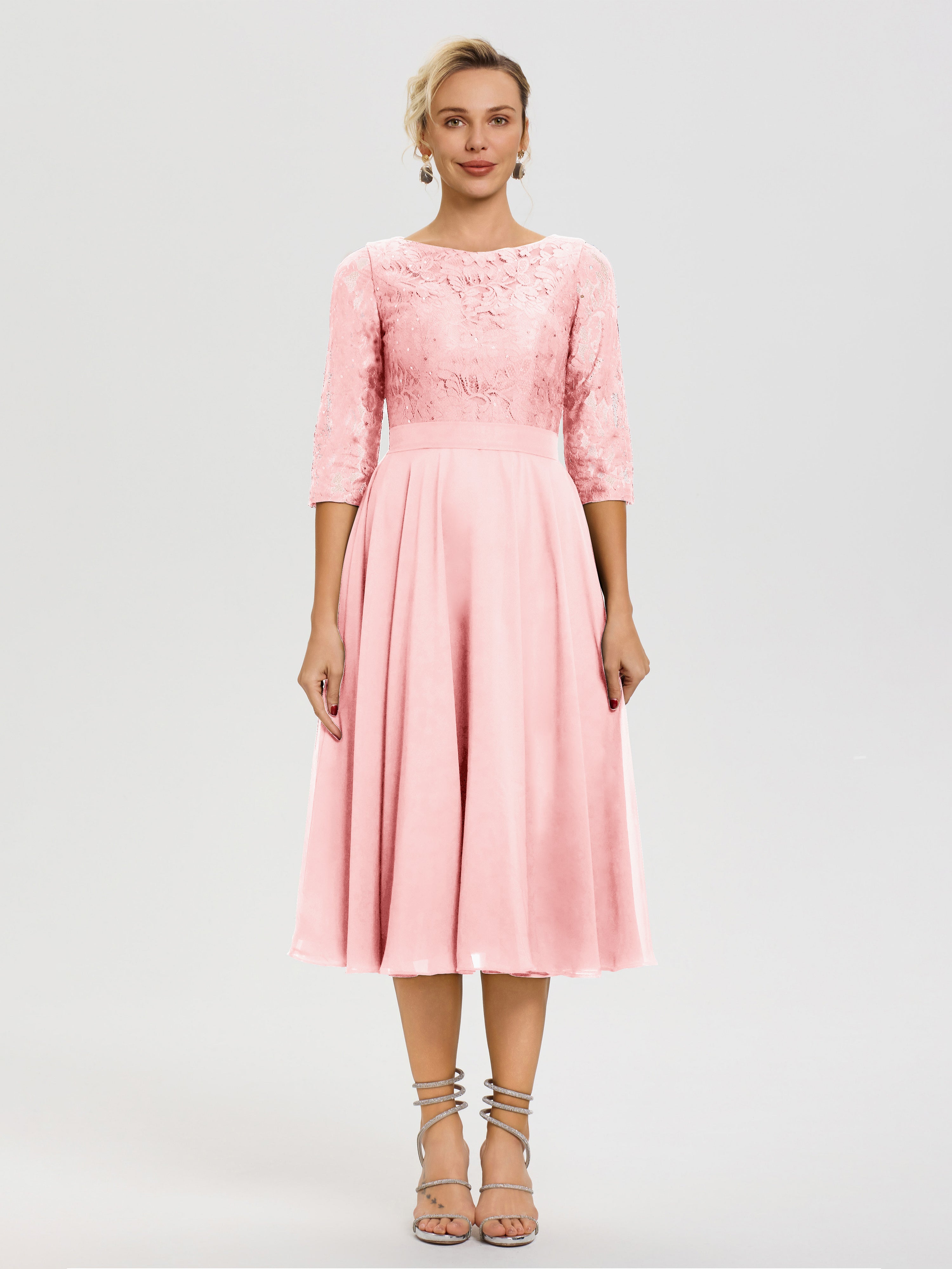 Blush Mother Of The Bride Dress Plus Size A Line Lace Top Tea Length C