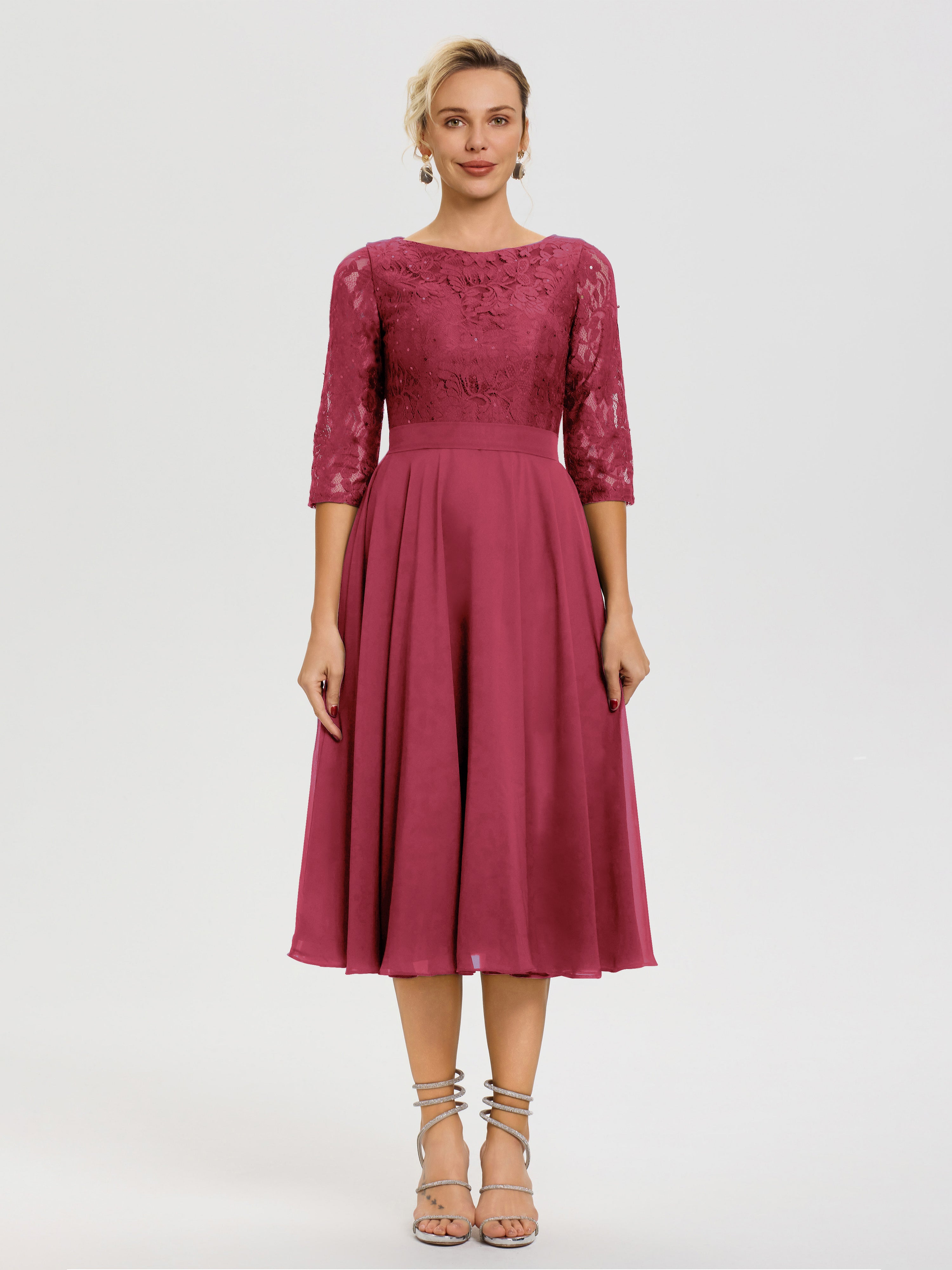 Cinnamon Rose Color Mother Of The Bride Dresses A Line Lace Top Tea Length Chiffon Mother Of The Bride Dresses Cinnamon Rose Color Mother Of The Bride Dresses A Line Lace Top Tea Length Chiffon Mother Of The Bride Dresses