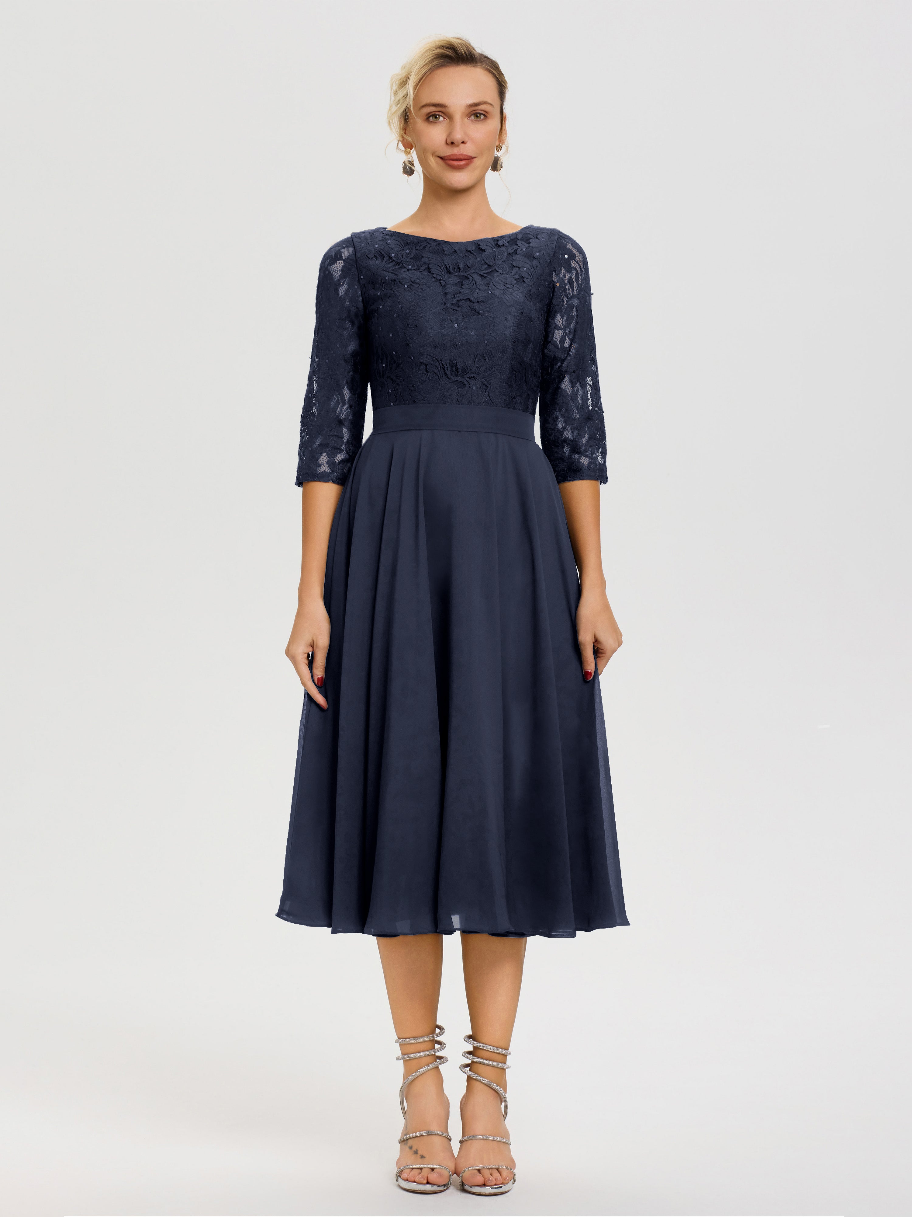Tea Length Navy Blue Mother Of The Bride Dress A Line Lace Top Tea Length Chiffon Mother Of The Bride Dresses Tea Length Navy Blue Mother Of The Bride Dress A Line Lace Top Tea Length Chiffon Mother Of The Bride Dresses