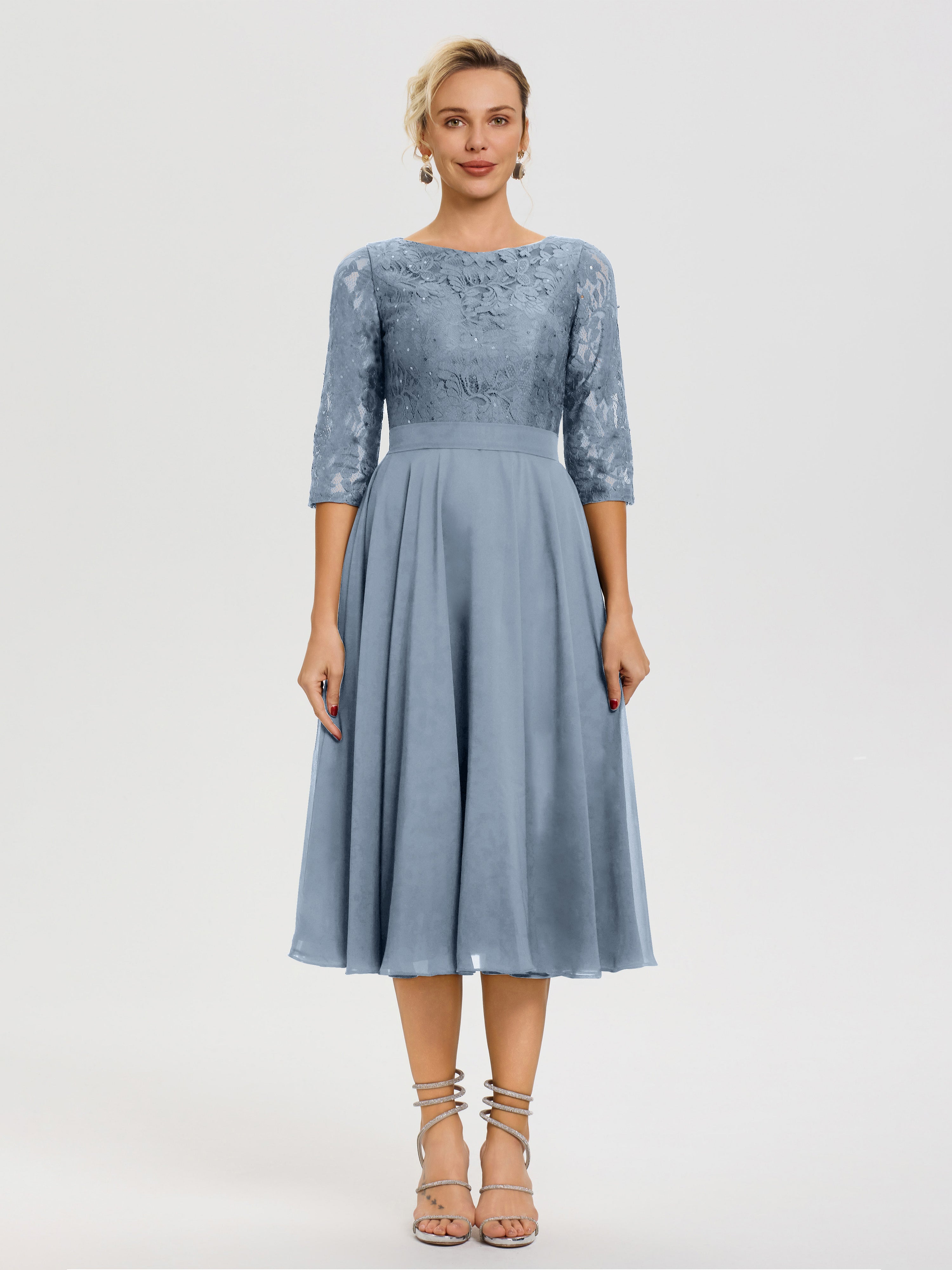 Dusty Blue Mother Of The Bride Dresses A Line Lace Top Tea Length Chiffon Mother Of The Bride Dresses Dusty Blue Mother Of The Bride Dresses A Line Lace Top Tea Length Chiffon Mother Of The Bride Dresses