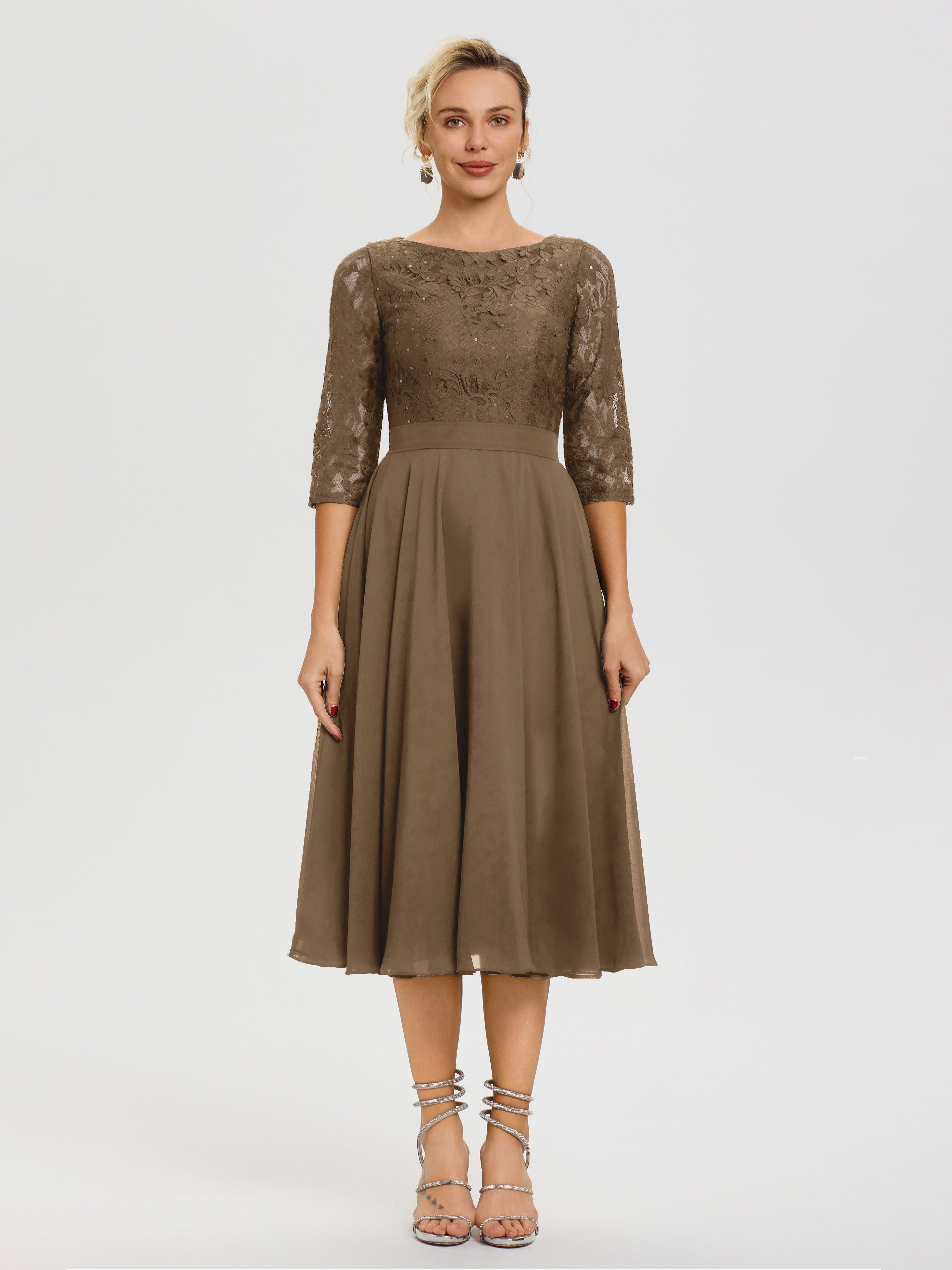 mob dresses tea length Jungle Green Mother of the Bride Dress 2026 Short Sleeves Scoop