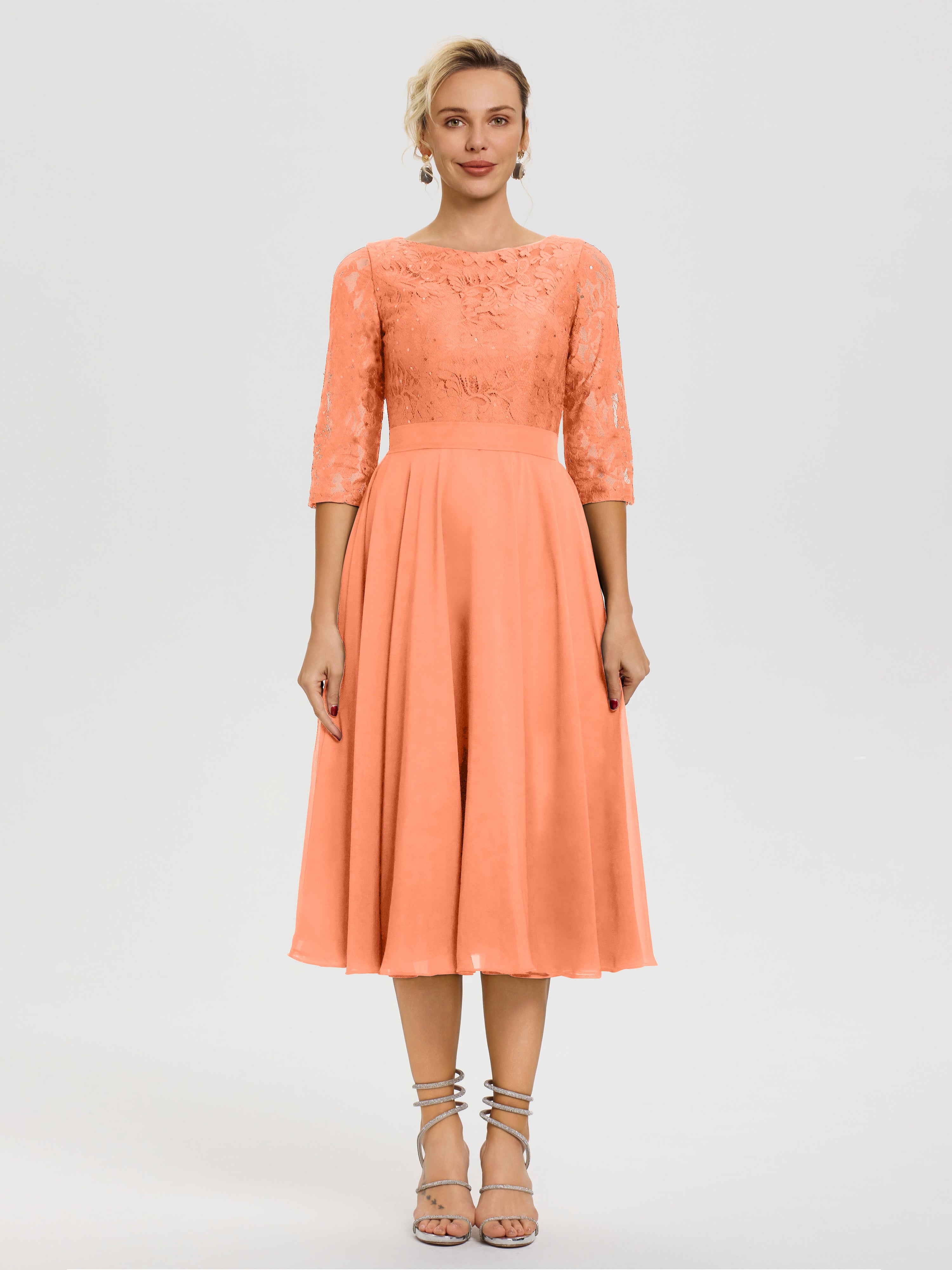 Papaya Mother Of The Bride Dresses A Line Lace Top Tea Length Chiffon Mother Of The Bride Dresses Papaya Mother Of The Bride Dresses A Line Lace Top Tea Length Chiffon Mother Of The Bride Dresses