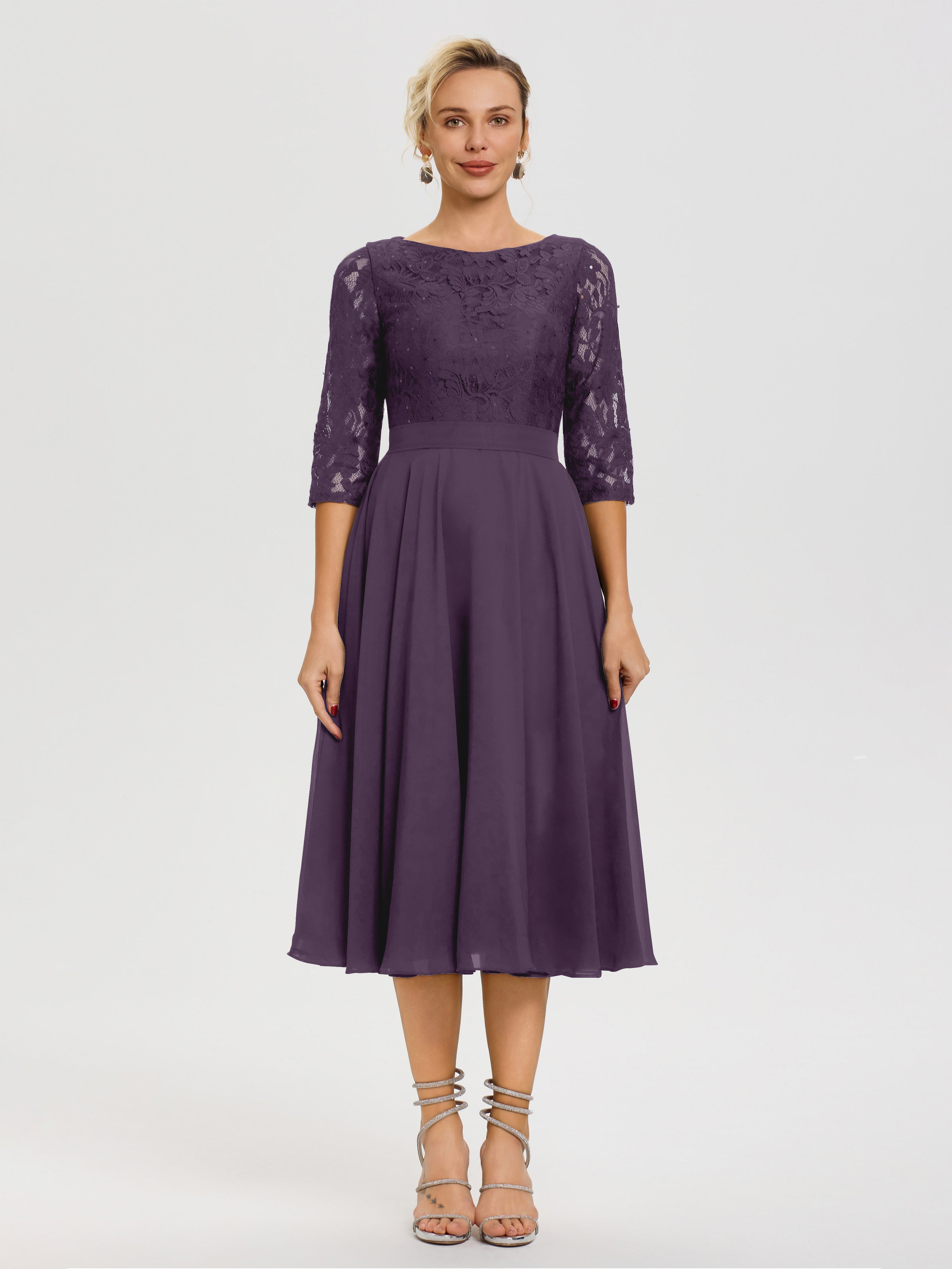 Plum Mother Of The Bride Dresses A Line Lace Top Tea Length Chiffon Mother Of The Bride Dresses Plum Mother Of The Bride Dresses A Line Lace Top Tea Length Chiffon Mother Of The Bride Dresses