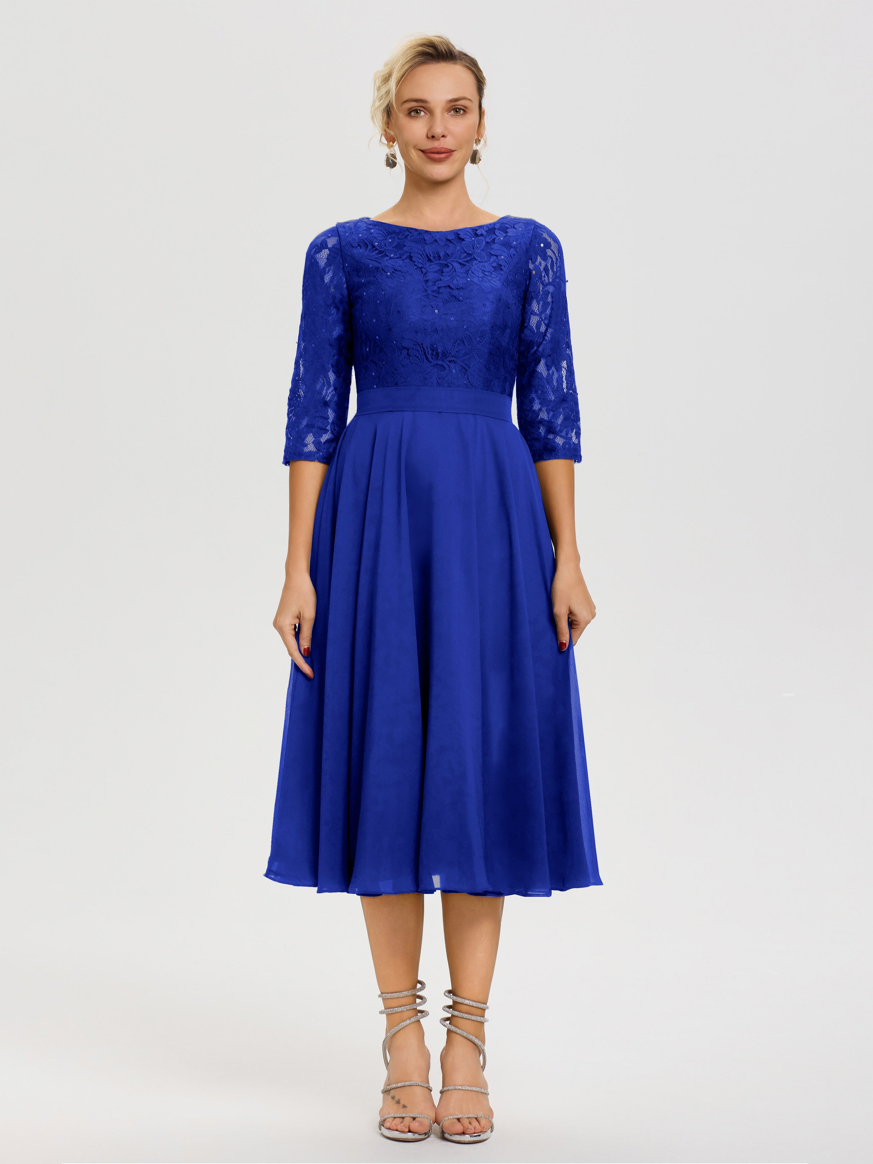 mob dresses tea length Royal Blue Mother Of The Bride Dresses Tea Length A Line Lace Top Tea Length Chiffon Mother Of The Bride Dresses