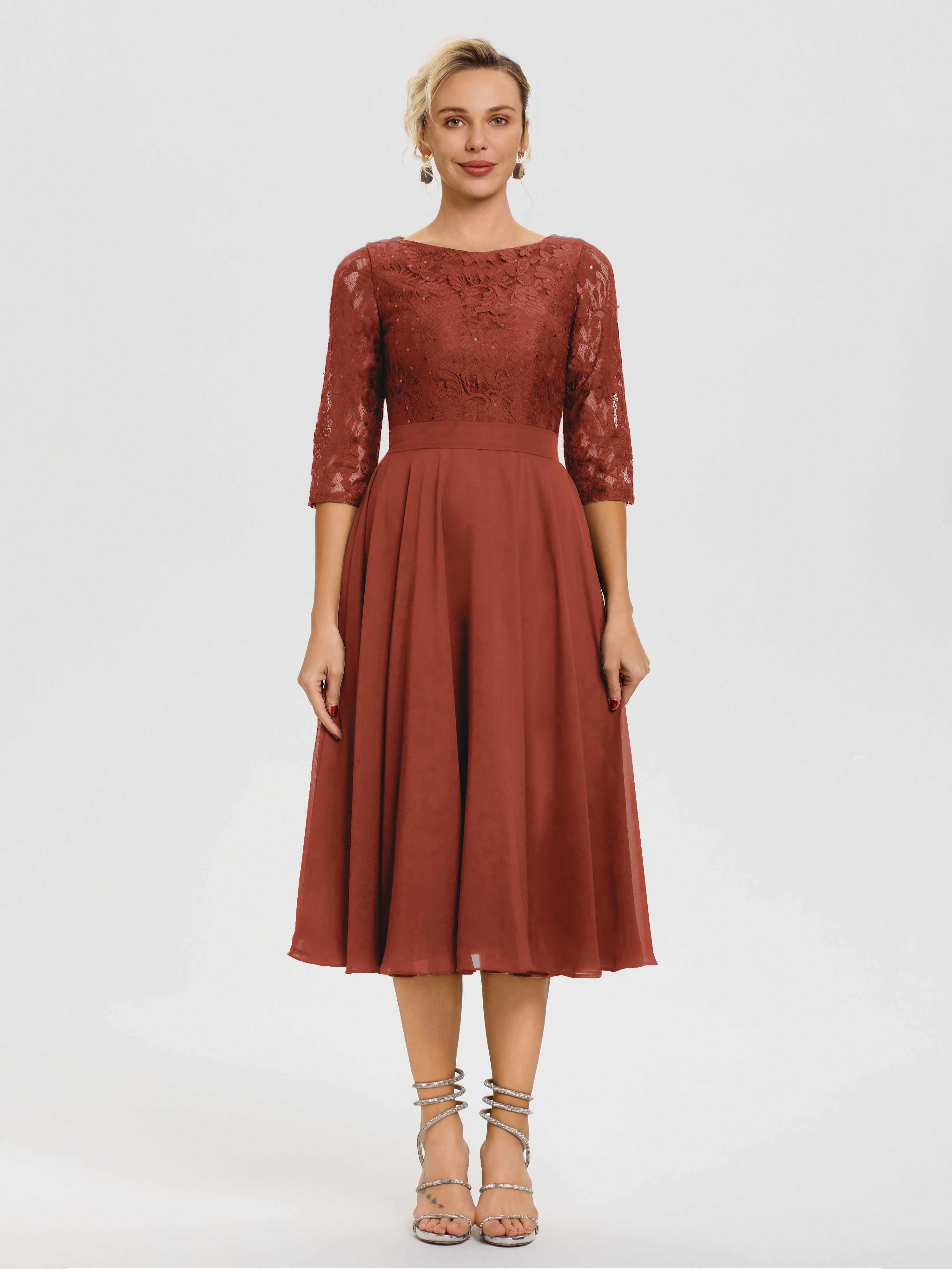 Rust Mother Of The Bride Dress A Line Lace Top Tea Length Chiffon Mother Of The Bride Dresses Rust Mother Of The Bride Dress A Line Lace Top Tea Length Chiffon Mother Of The Bride Dresses