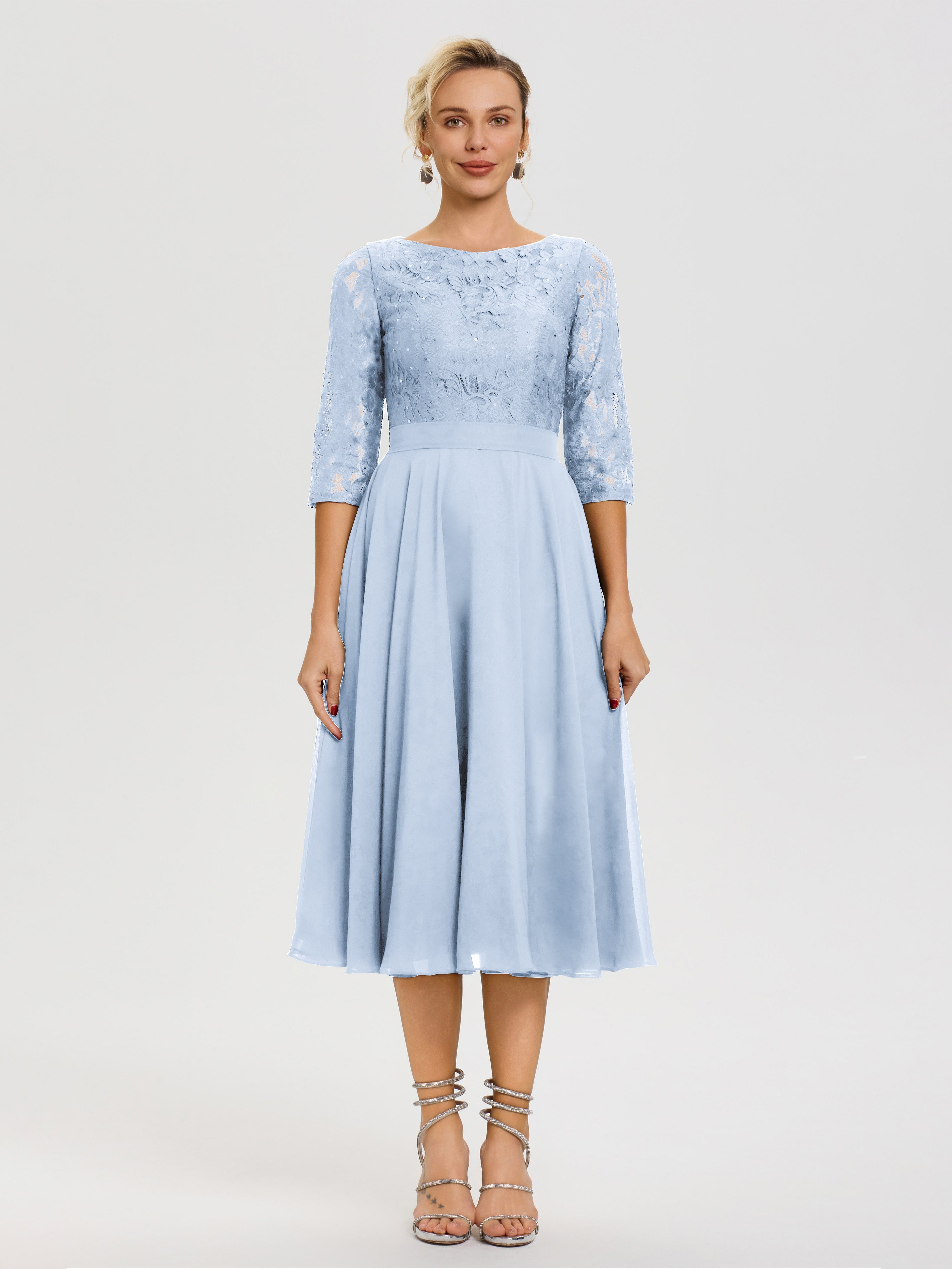 Sky Blue Mother Of The Bride Dress A Line Lace Top Tea Length Chiffon Mother Of The Bride Dresses Sky Blue Mother Of The Bride Dress A Line Lace Top Tea Length Chiffon Mother Of The Bride Dresses