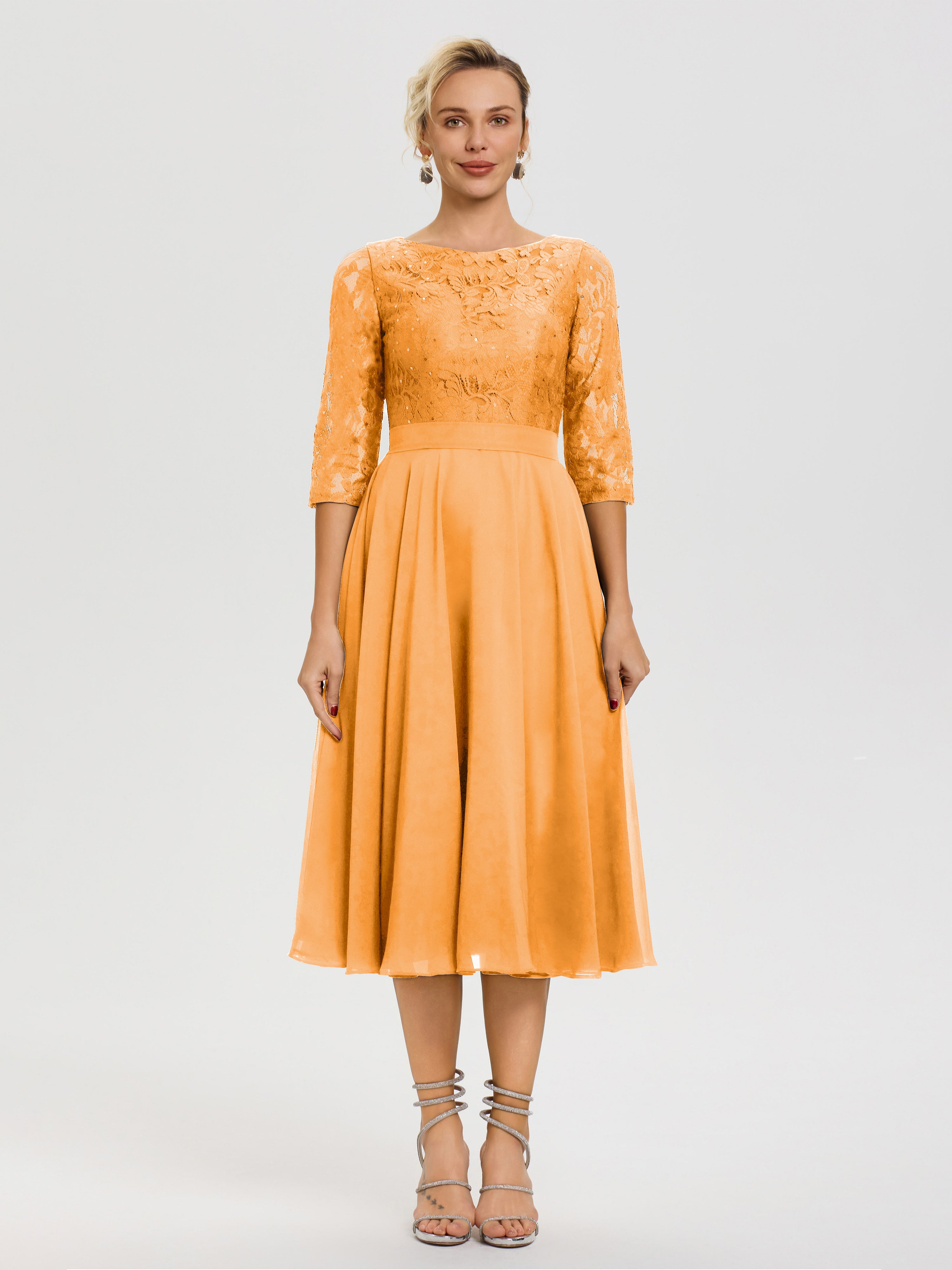 Tangerine Mother Of The Bride Dresses A Line Lace Top Tea Length Chiffon Mother Of The Bride Dresses Tangerine Mother Of The Bride Dresses A Line Lace Top Tea Length Chiffon Mother Of The Bride Dresses