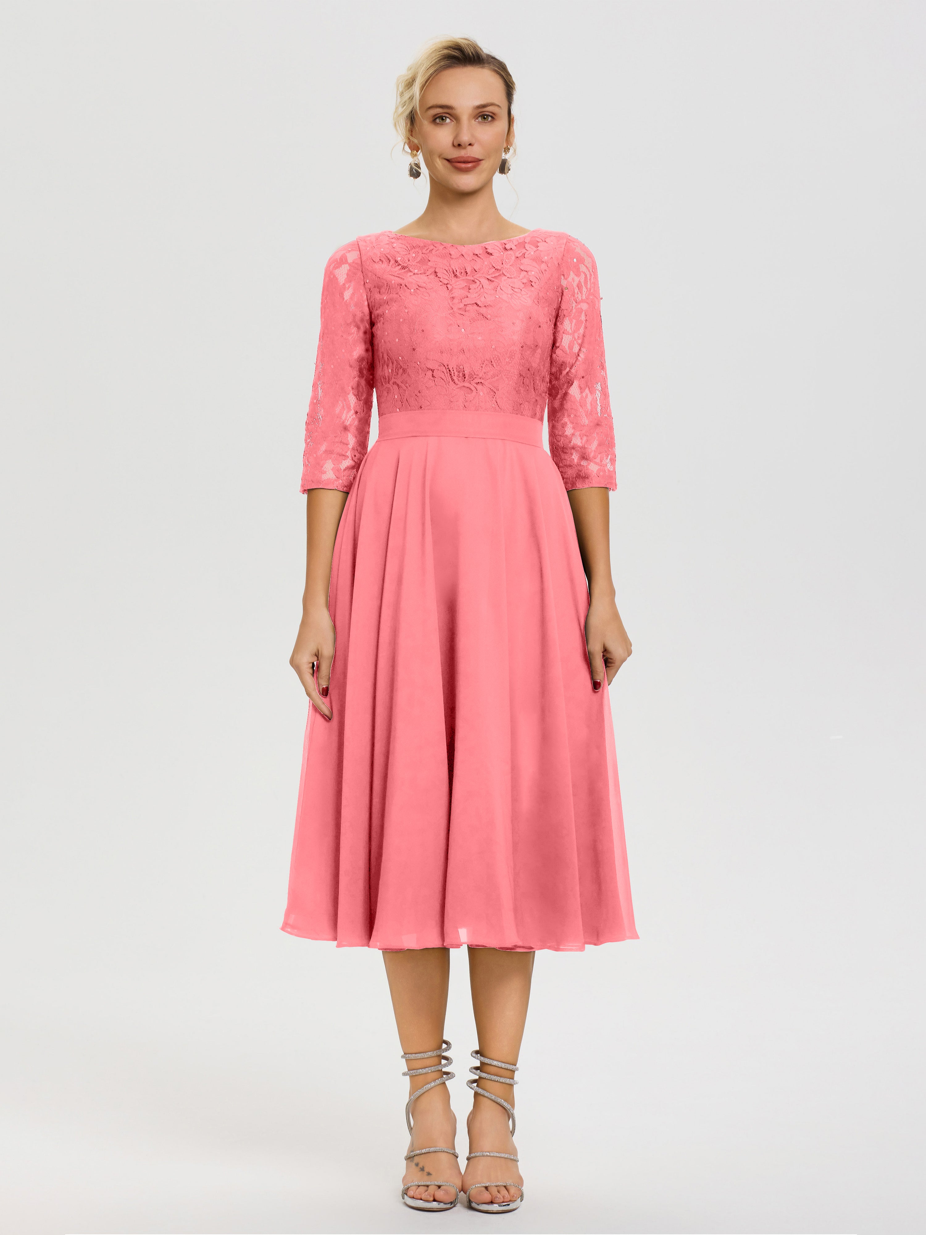 Watermelon Mother Of The Bride Dresses A Line Lace Top Tea Length Chiffon Mother Of The Bride Dresses Watermelon Mother Of The Bride Dresses A Line Lace Top Tea Length Chiffon Mother Of The Bride Dresses