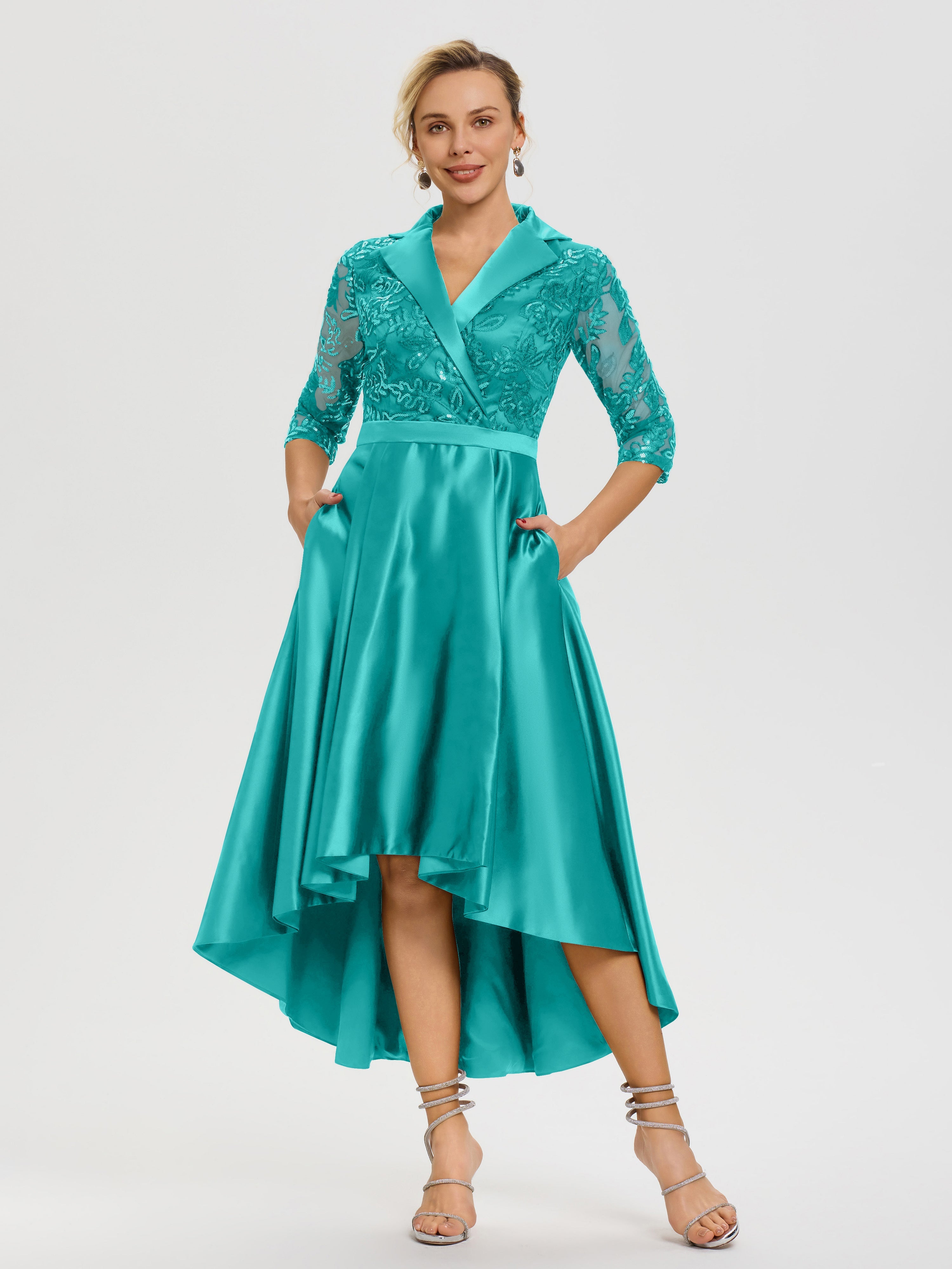 Mother Of The Bride Dresses Jade Sparkly Sequins Bodice V-Neck Illusion Sleeves High-Low Mother Of The Bride Dresses Mother Of The Bride Dresses Jade Sparkly Sequins Bodice V-Neck Illusion Sleeves High-Low Mother Of The Bride Dresses