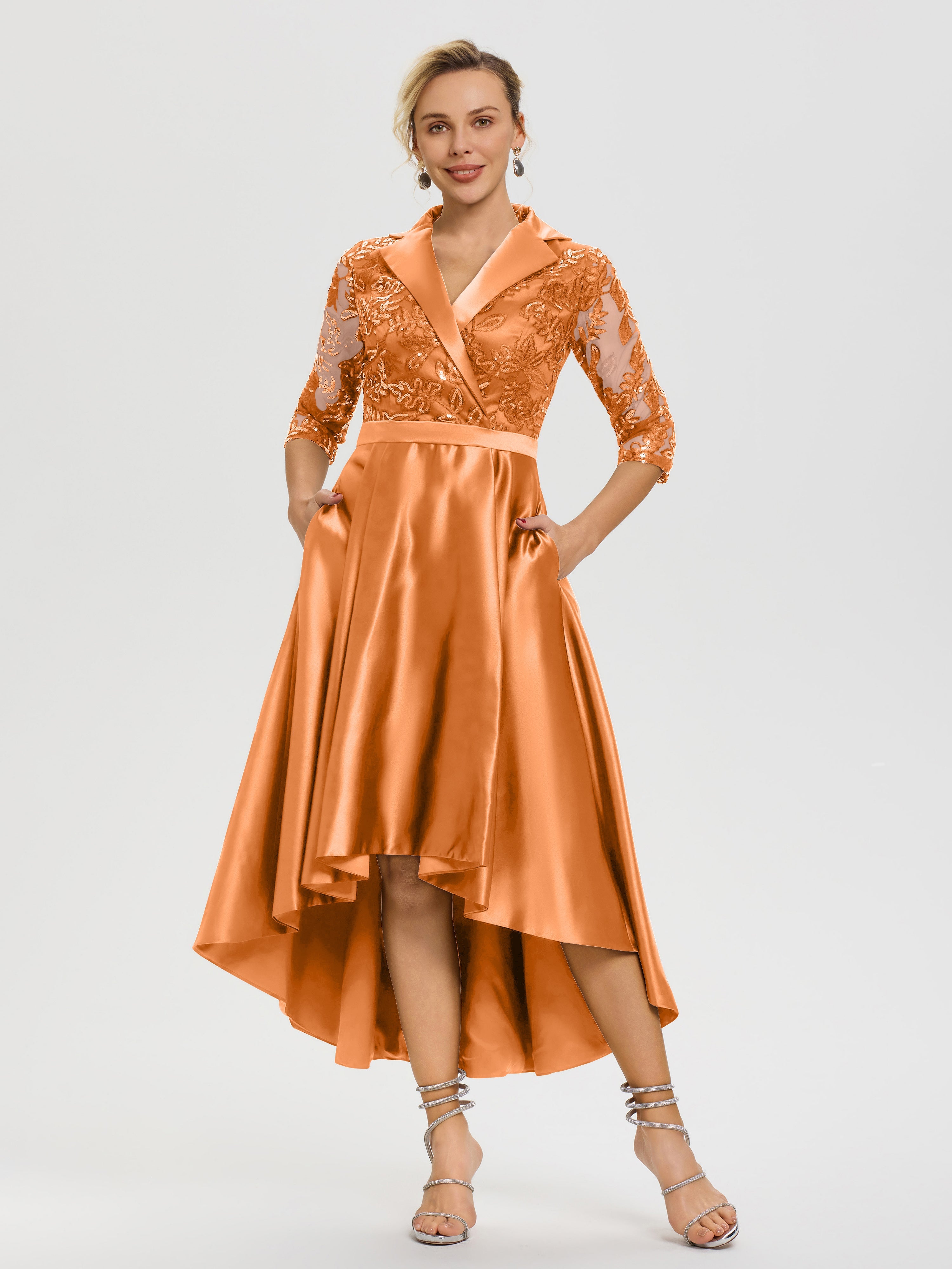 orange mother of the bride dresses Azazie Sheath Boat Neck Floor-Length Stretch Satin or Groom Crafted with soft chiffon fabric $92 To $121 Orange Mother