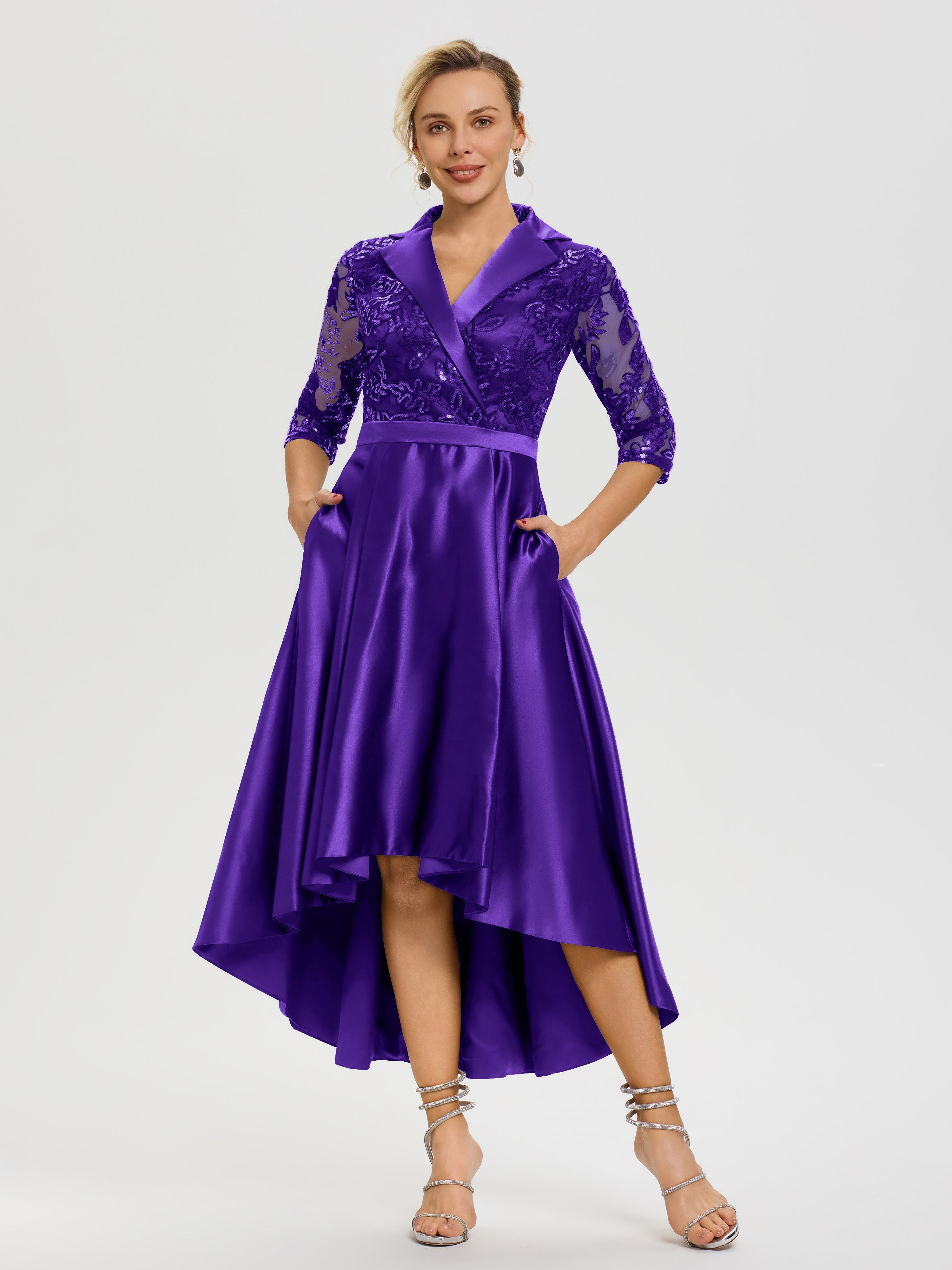Regency Mother of The Bride Dresses Sparkly Sequins Bodice V-Neck Illusion Sleeves High-Low Mother of The Bride Dresses Regency Mother of The Bride Dresses Sparkly Sequins Bodice V-Neck Illusion Sleeves High-Low Mother of The Bride Dresses