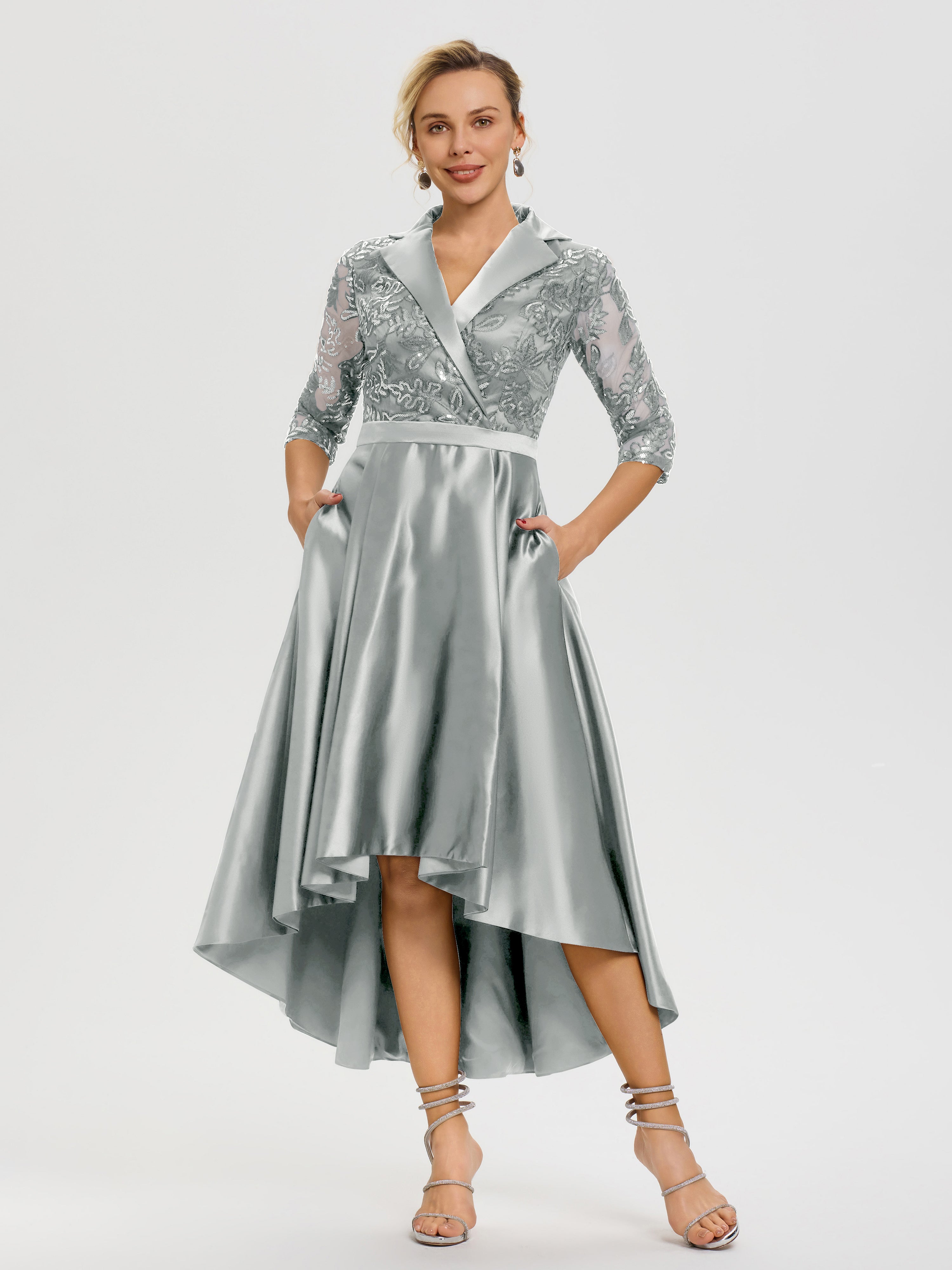 silver sparkly mother of the bride dresses Ladivine CD0239 Long Sleeve Fully Beaded Sheath Gown Mocha Gold / 18