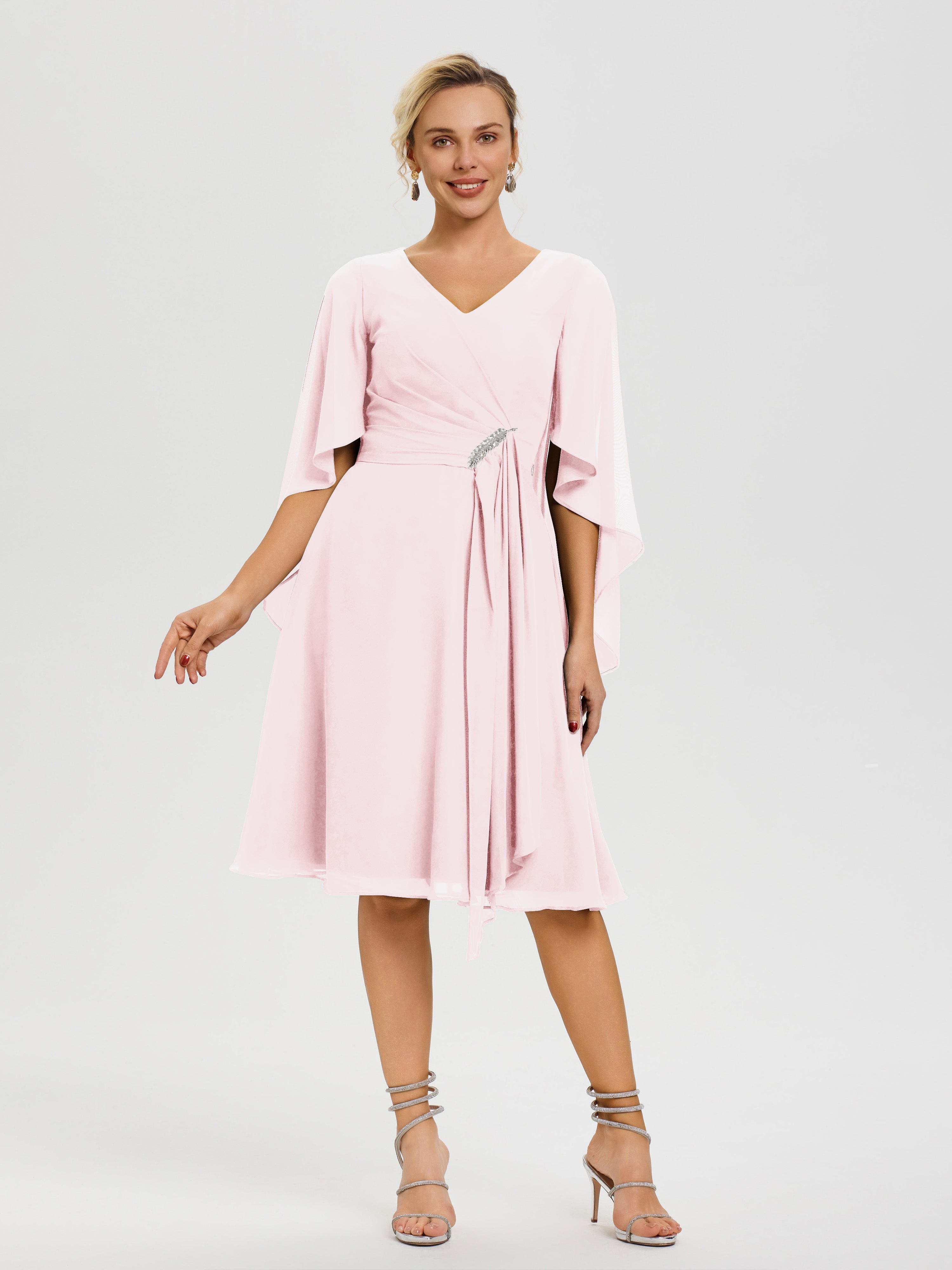 blush pink mother of the bride dress Sheath Blush Long Sleeve Mother Of The Bride Dress With Beading US18 / Blush Pink