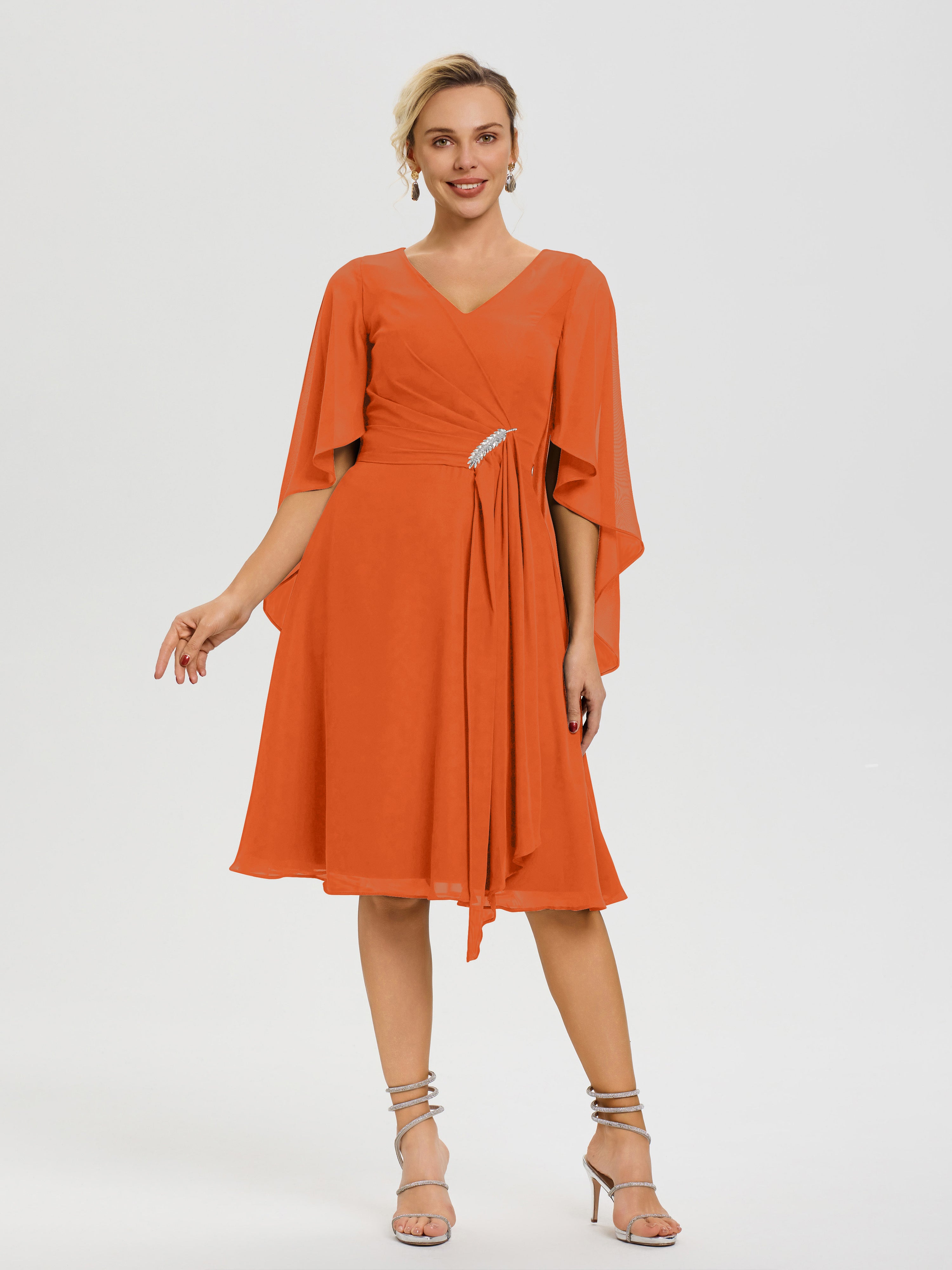 Burnt Orange Mother Of The Bride Dress Elegant V Neck Ruffle Sleeves Back Zip Knee Length Mother Of The Bride Dresses Burnt Orange Mother Of The Bride Dress Elegant V Neck Ruffle Sleeves Back Zip Knee Length Mother Of The Bride Dresses