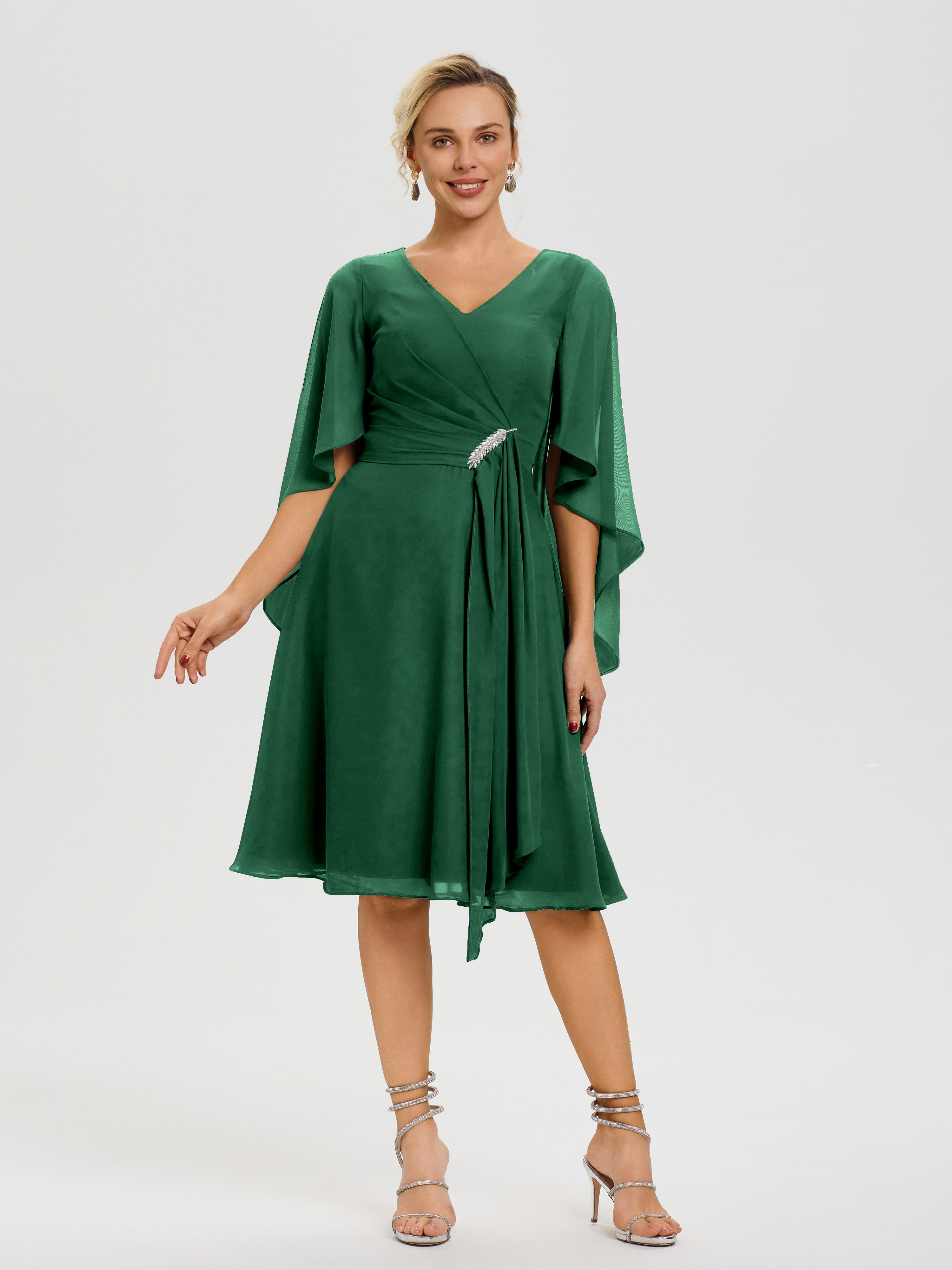 Dark Sage Green Mother Of The Bride Dress Elegant V Neck Ruffle Sleeves Back Zip Knee Length Mother Of The Bride Dresses Dark Sage Green Mother Of The Bride Dress Elegant V Neck Ruffle Sleeves Back Zip Knee Length Mother Of The Bride Dresses